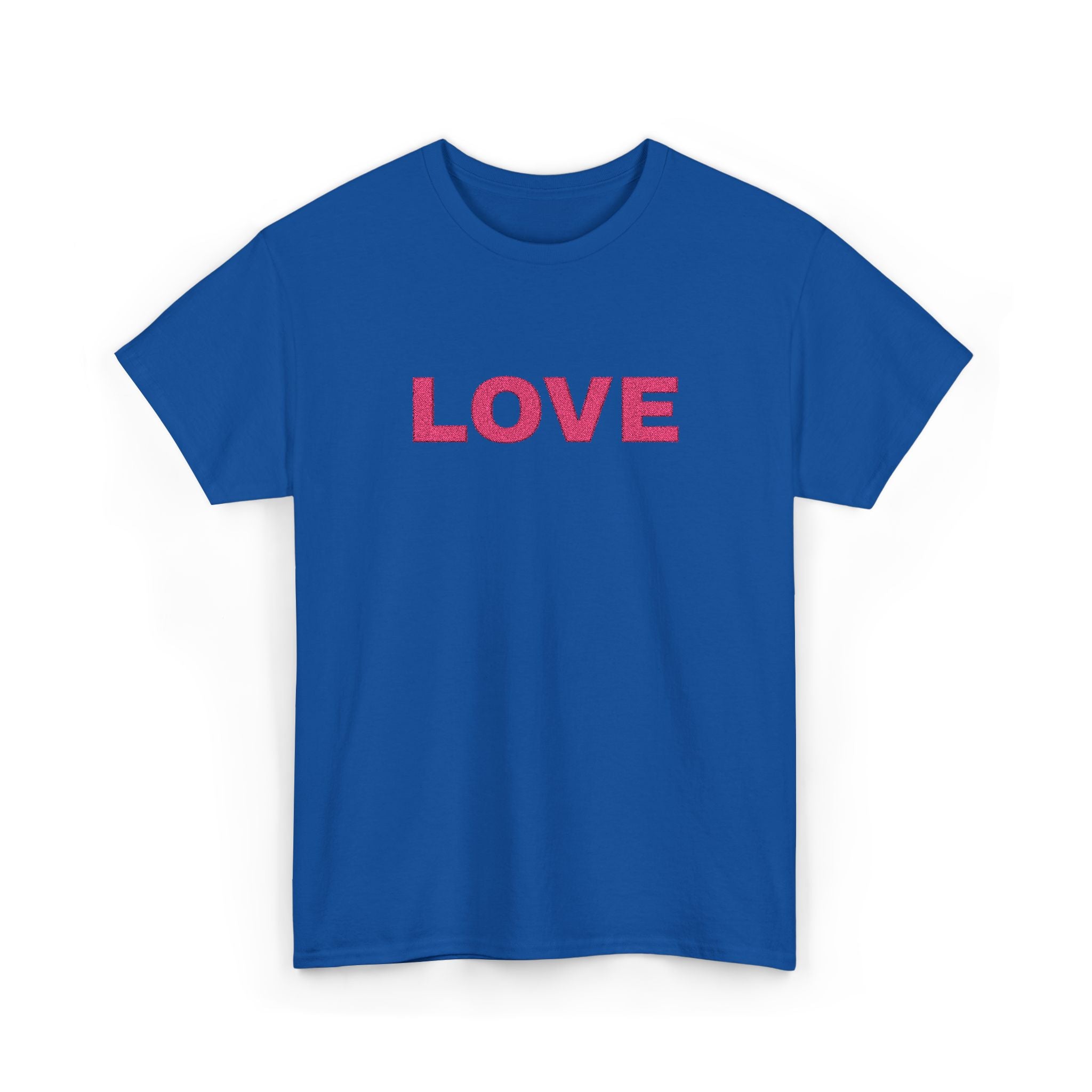 LOVE Glitter Text T-Shirt — Women's Pink Sparkle Tee for Valentine's Day