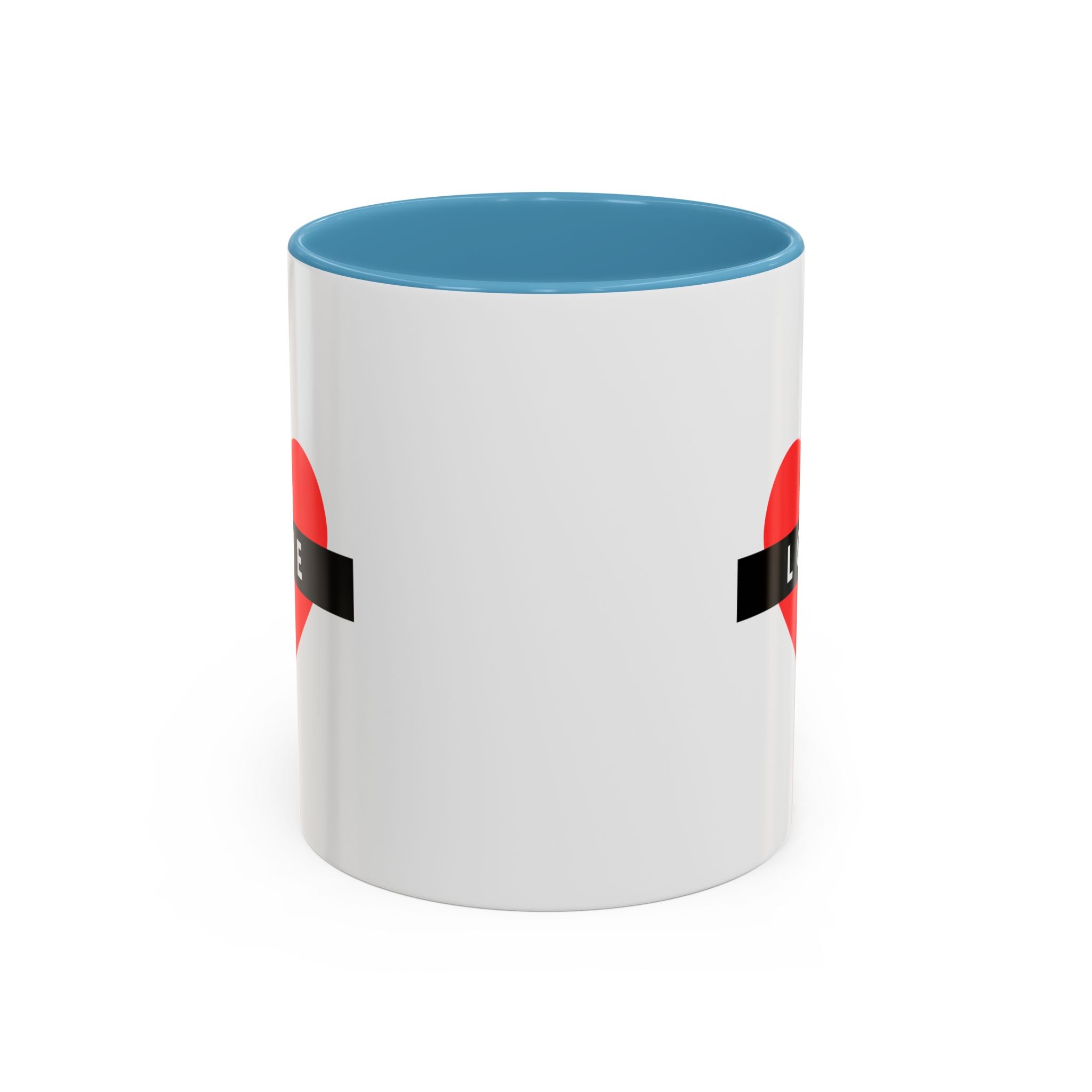 Love Heart Accent Mug – Red Heart with "LOVE" Banner, Valentine's Day Coffee Cup