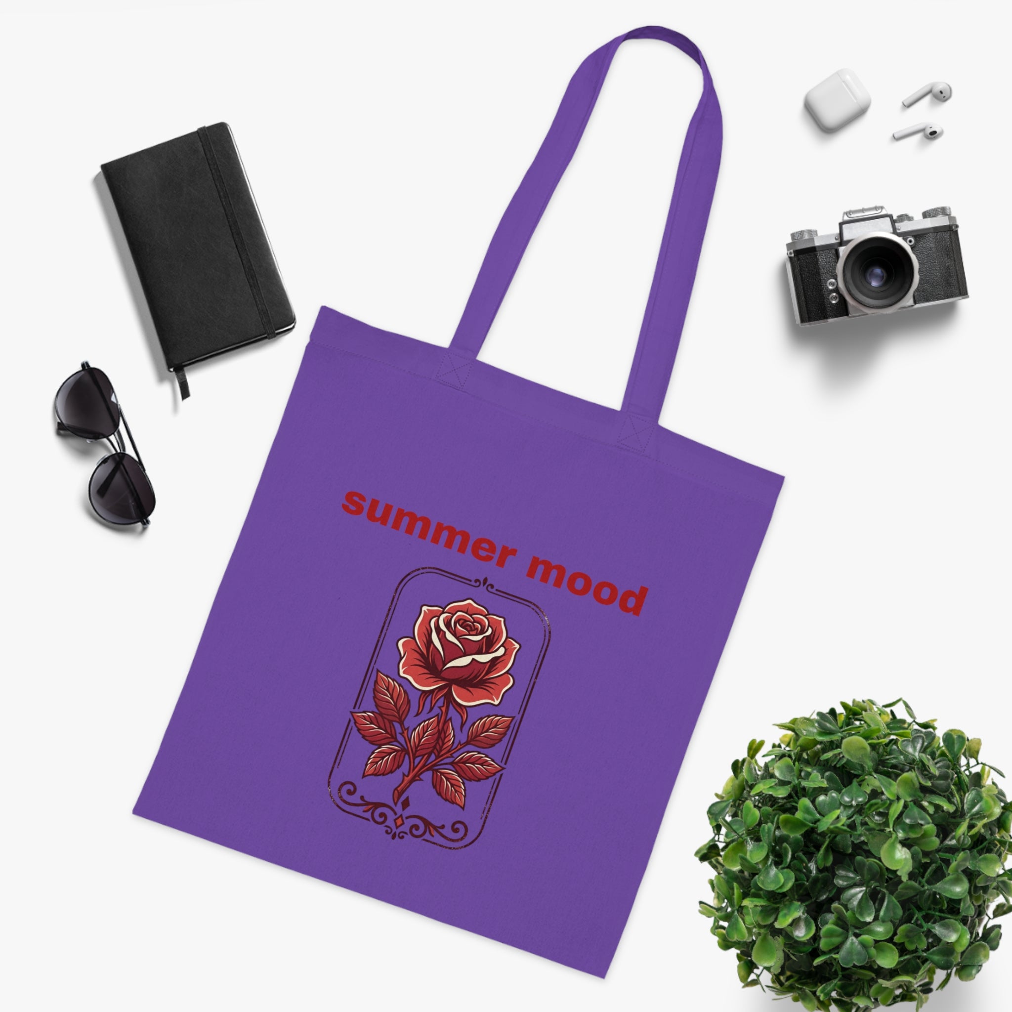 Summer Mood Floral Tote Bag – Retro Rose Cotton Tote