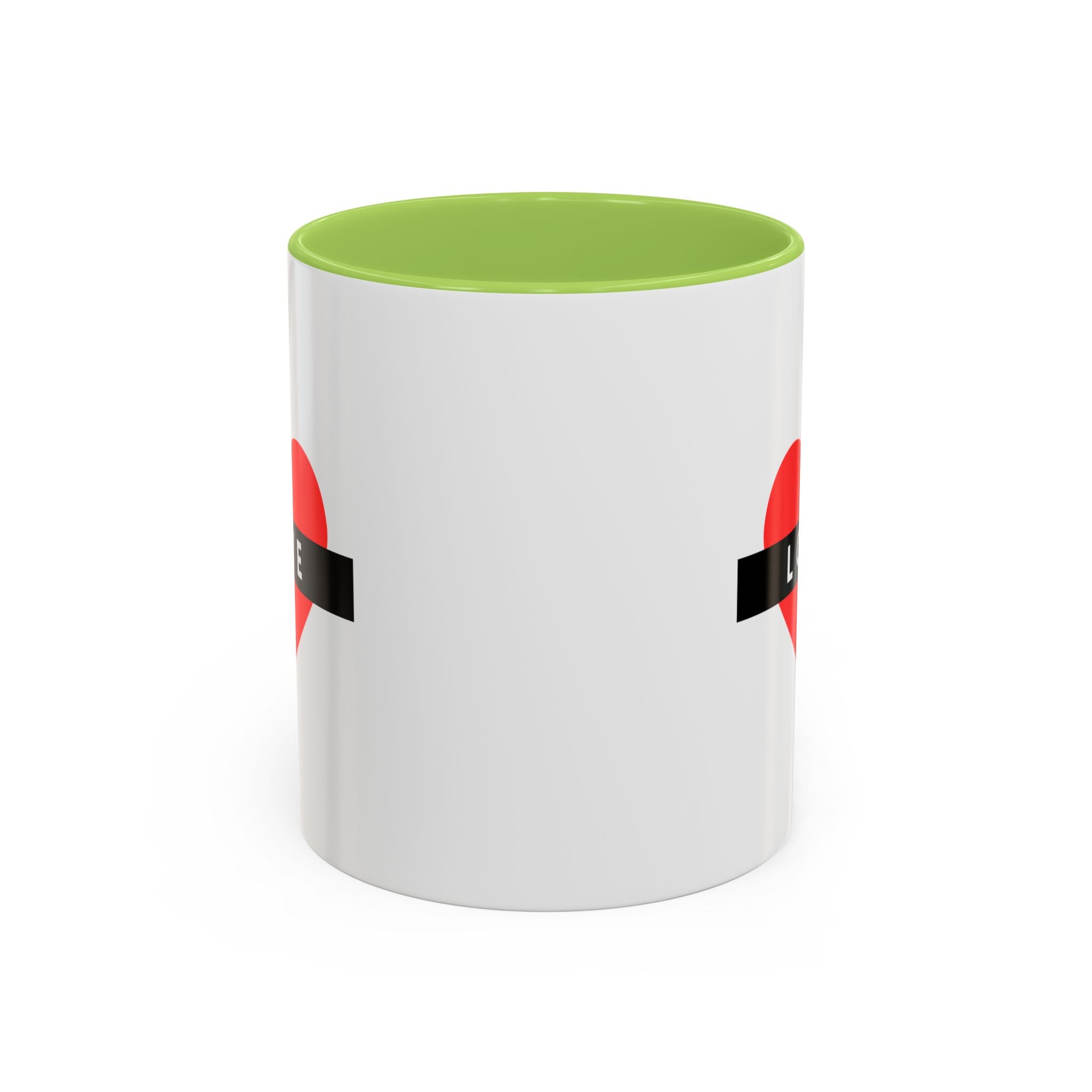 Love Heart Accent Mug – Red Heart with "LOVE" Banner, Valentine's Day Coffee Cup
