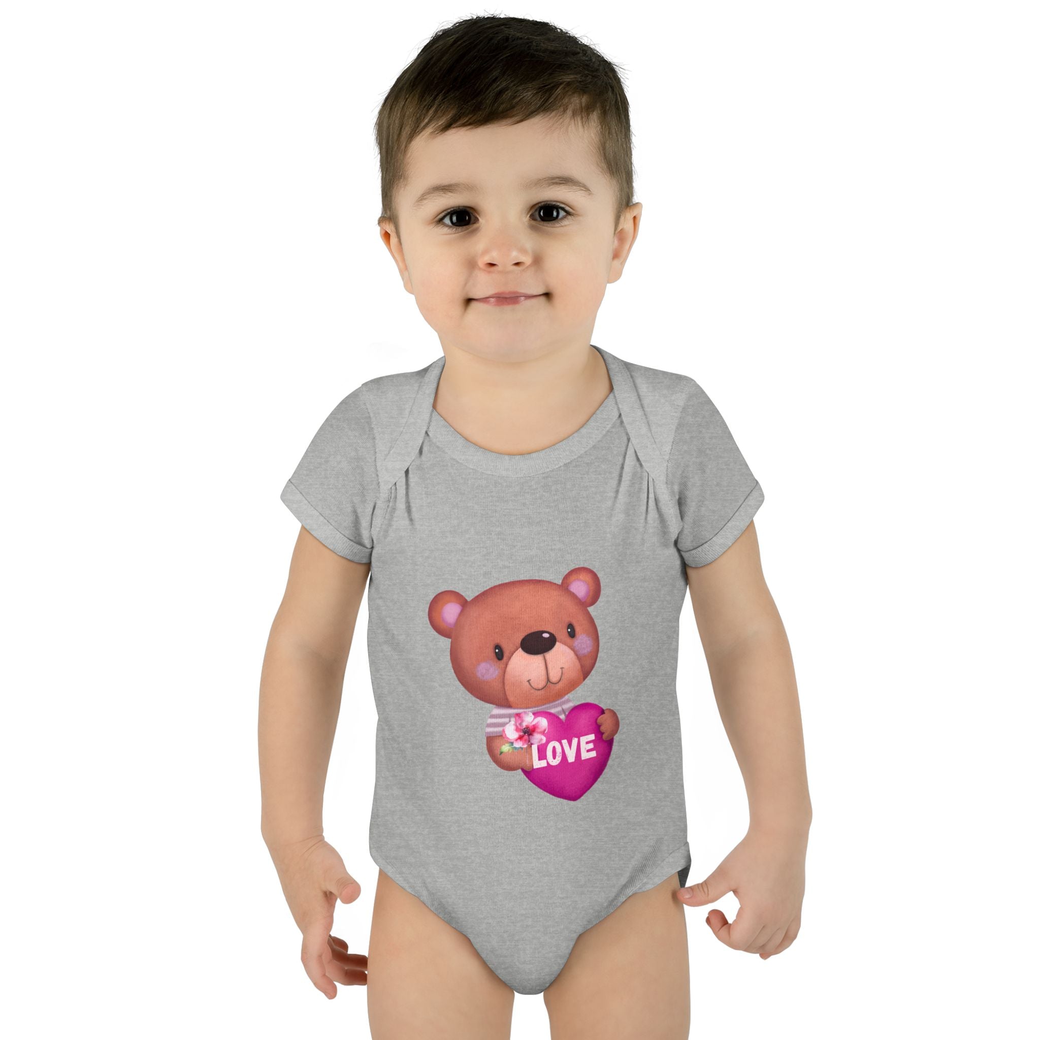Baby Bodysuit - Cute Teddy Holding 'Love' Heart | Infant Valentine Onesie