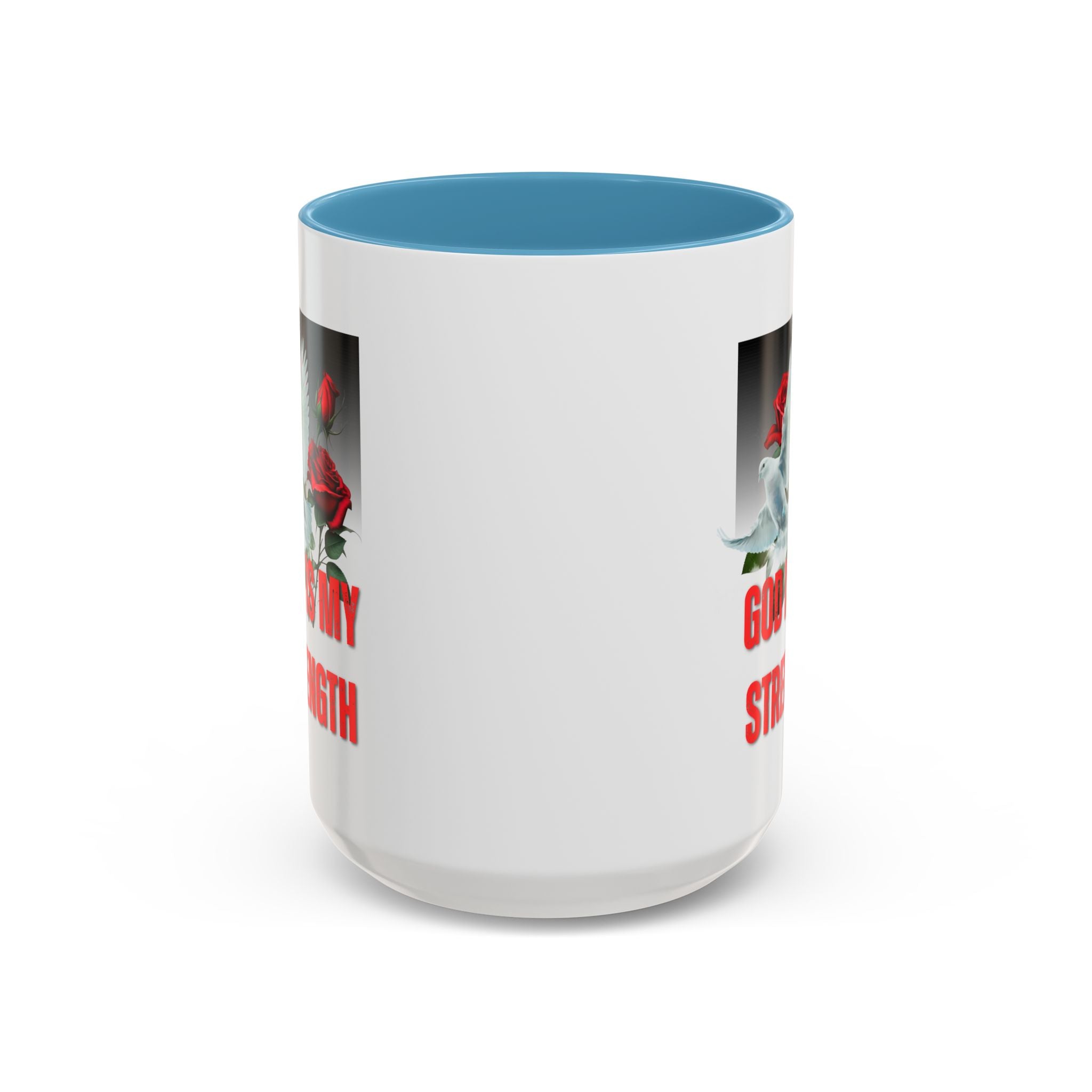 God Is My Strength Accent Coffee Mug – Inspirational Christian Dove & Roses (11/15oz)