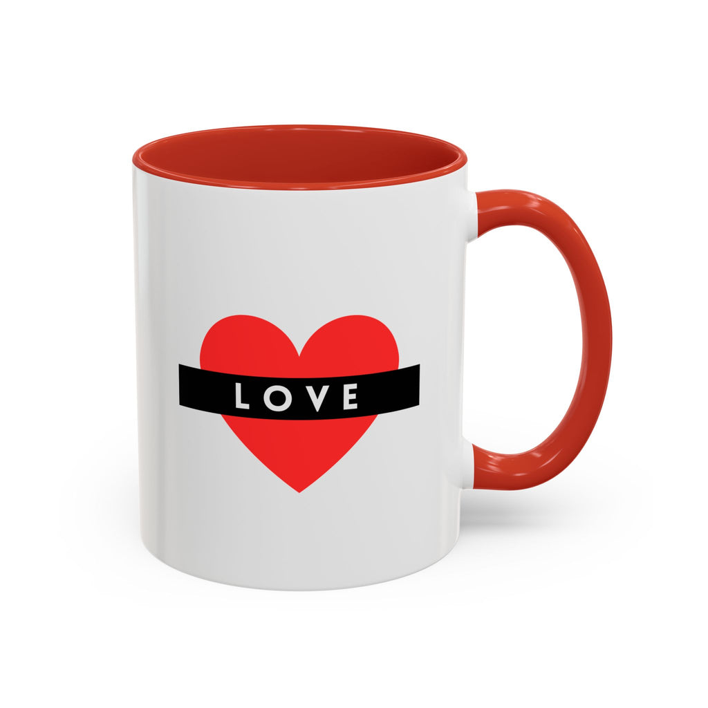 Love Heart Accent Mug – Red Heart with "LOVE" Banner, Valentine's Day Coffee Cup