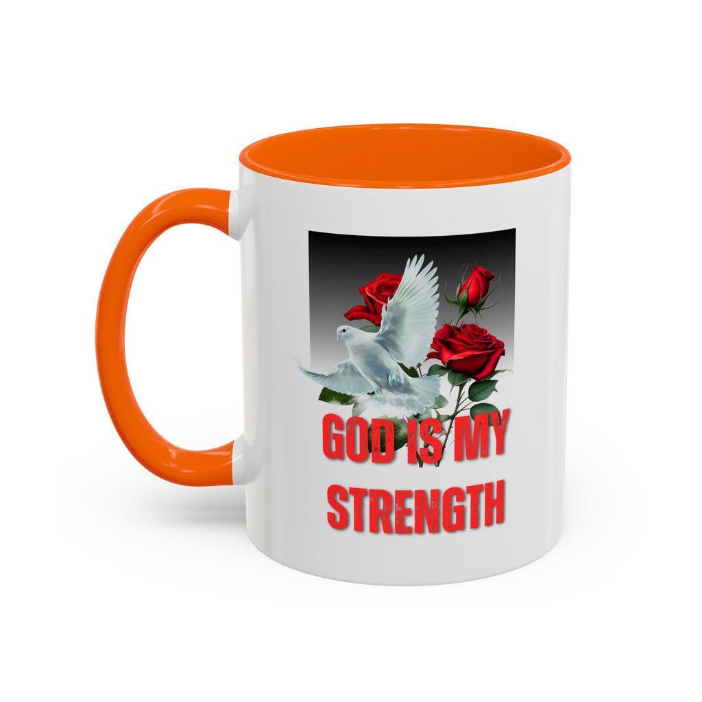 God Is My Strength Accent Coffee Mug – Inspirational Christian Dove & Roses (11/15oz)