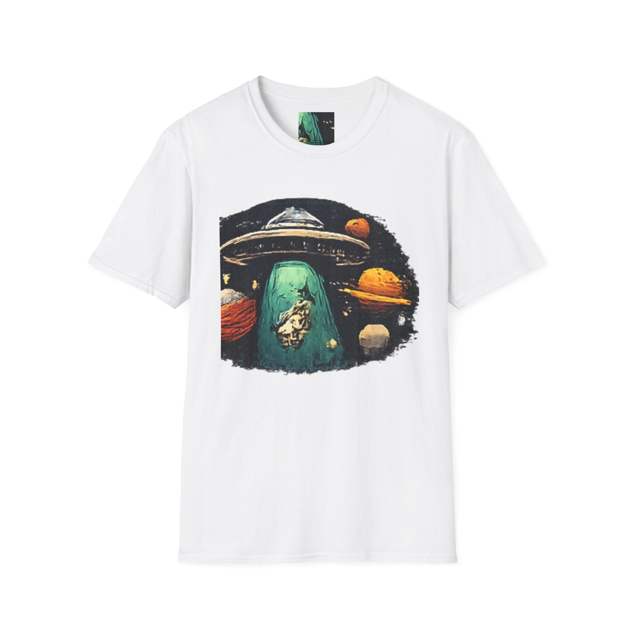 Alien Abduction Graphic T-Shirt — Retro UFO & Planets Space Tee