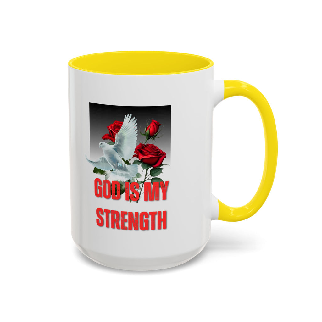 God Is My Strength Accent Coffee Mug – Inspirational Christian Dove & Roses (11/15oz)