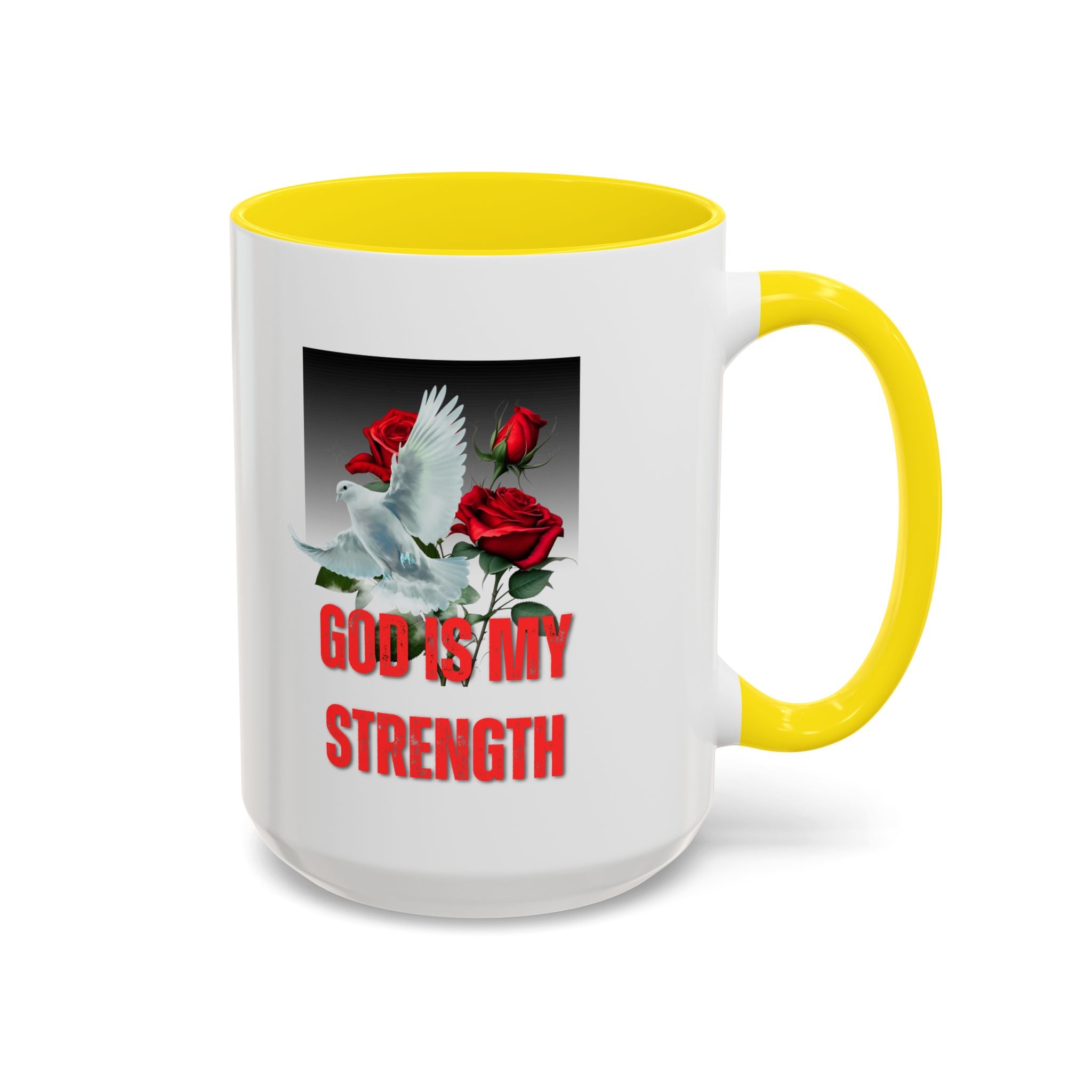 God Is My Strength Accent Coffee Mug – Inspirational Christian Dove & Roses (11/15oz)