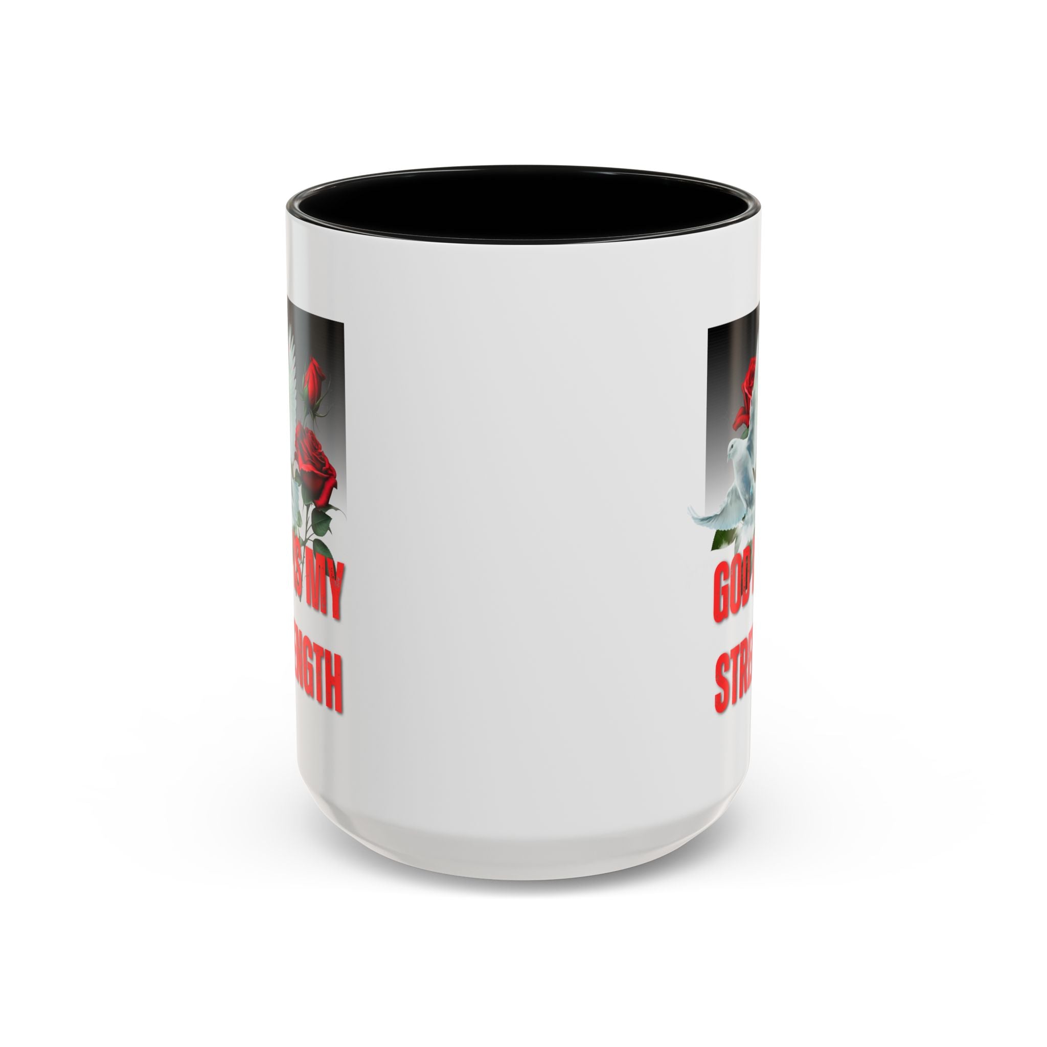 God Is My Strength Accent Coffee Mug – Inspirational Christian Dove & Roses (11/15oz)