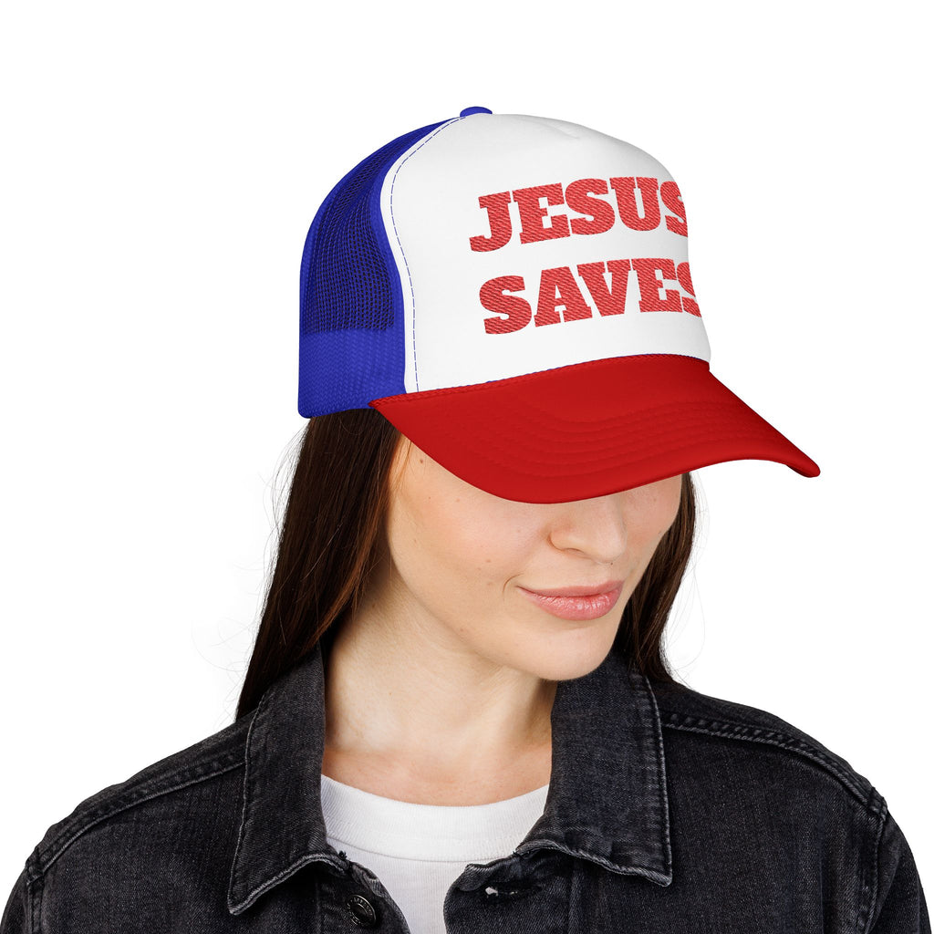 Jesus Saves Foam Trucker Hat - Christian Gospel Mesh Cap