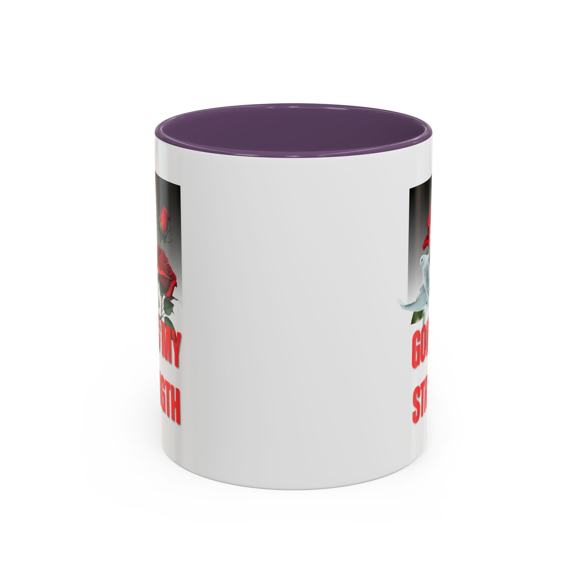 God Is My Strength Accent Coffee Mug – Inspirational Christian Dove & Roses (11/15oz)
