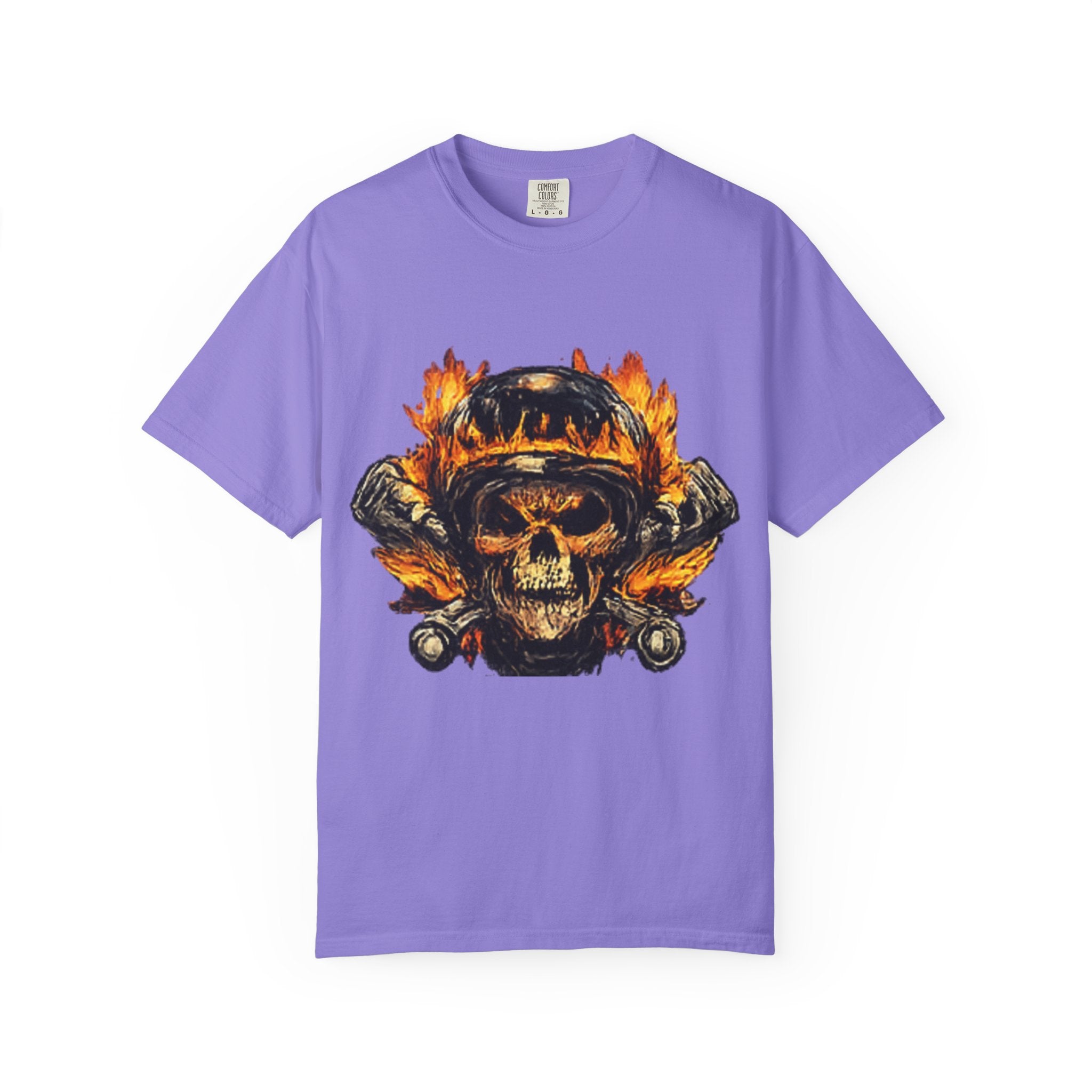 Flaming Skull Helmet T‑Shirt — Biker Rock Graphic Tee