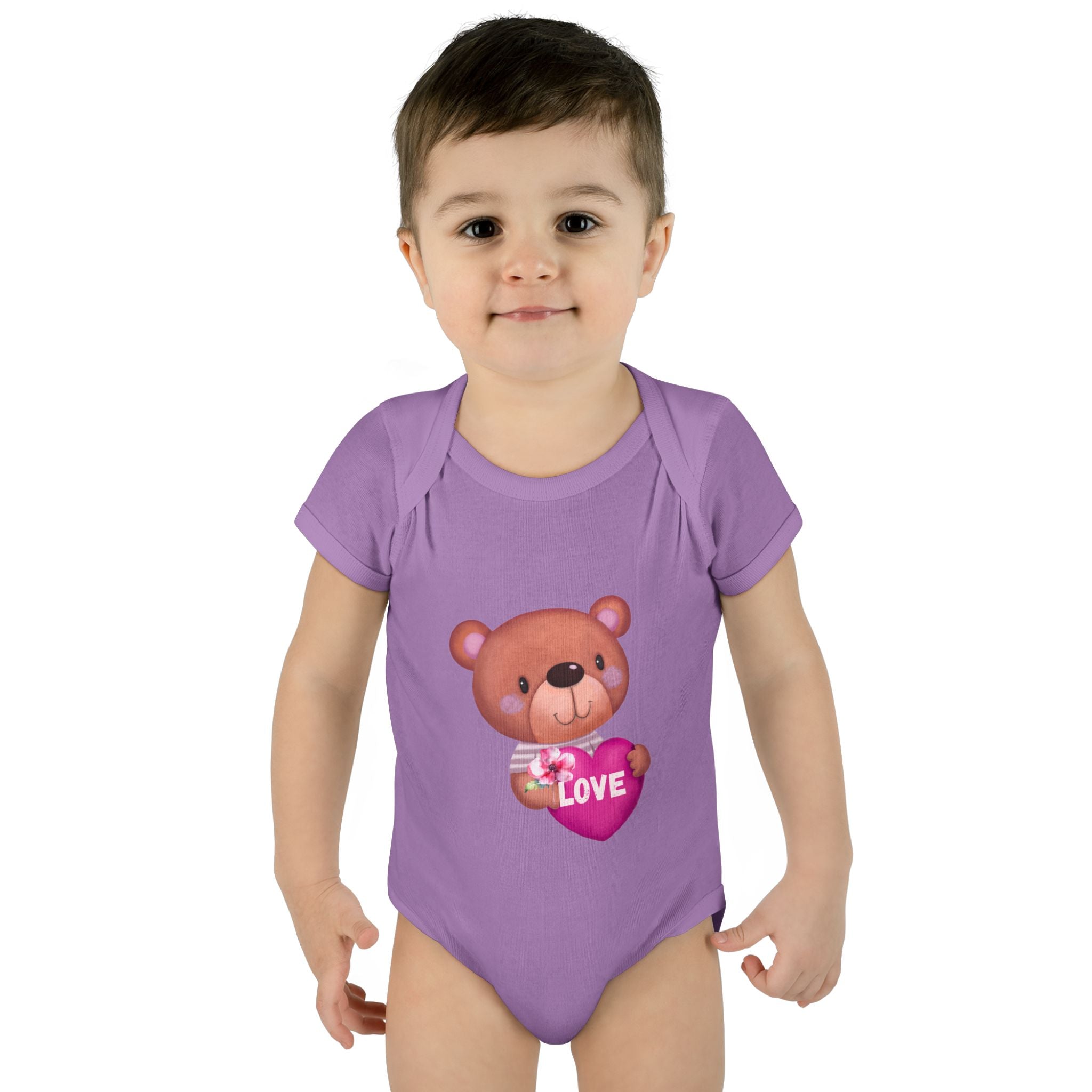 Baby Bodysuit - Cute Teddy Holding 'Love' Heart | Infant Valentine Onesie