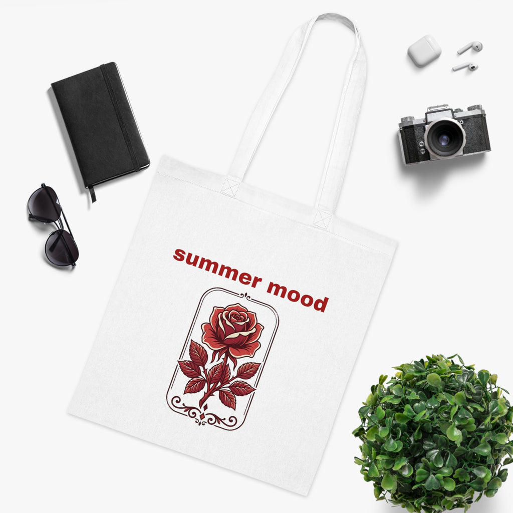 Summer Mood Floral Tote Bag – Retro Rose Cotton Tote