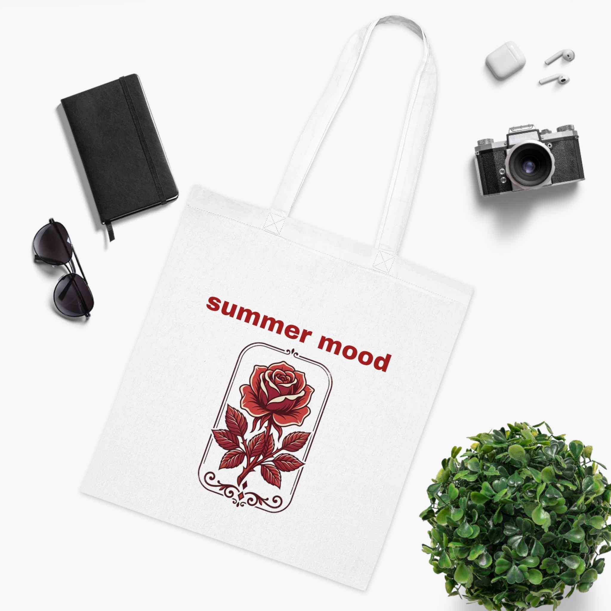 Summer Mood Floral Tote Bag – Retro Rose Cotton Tote