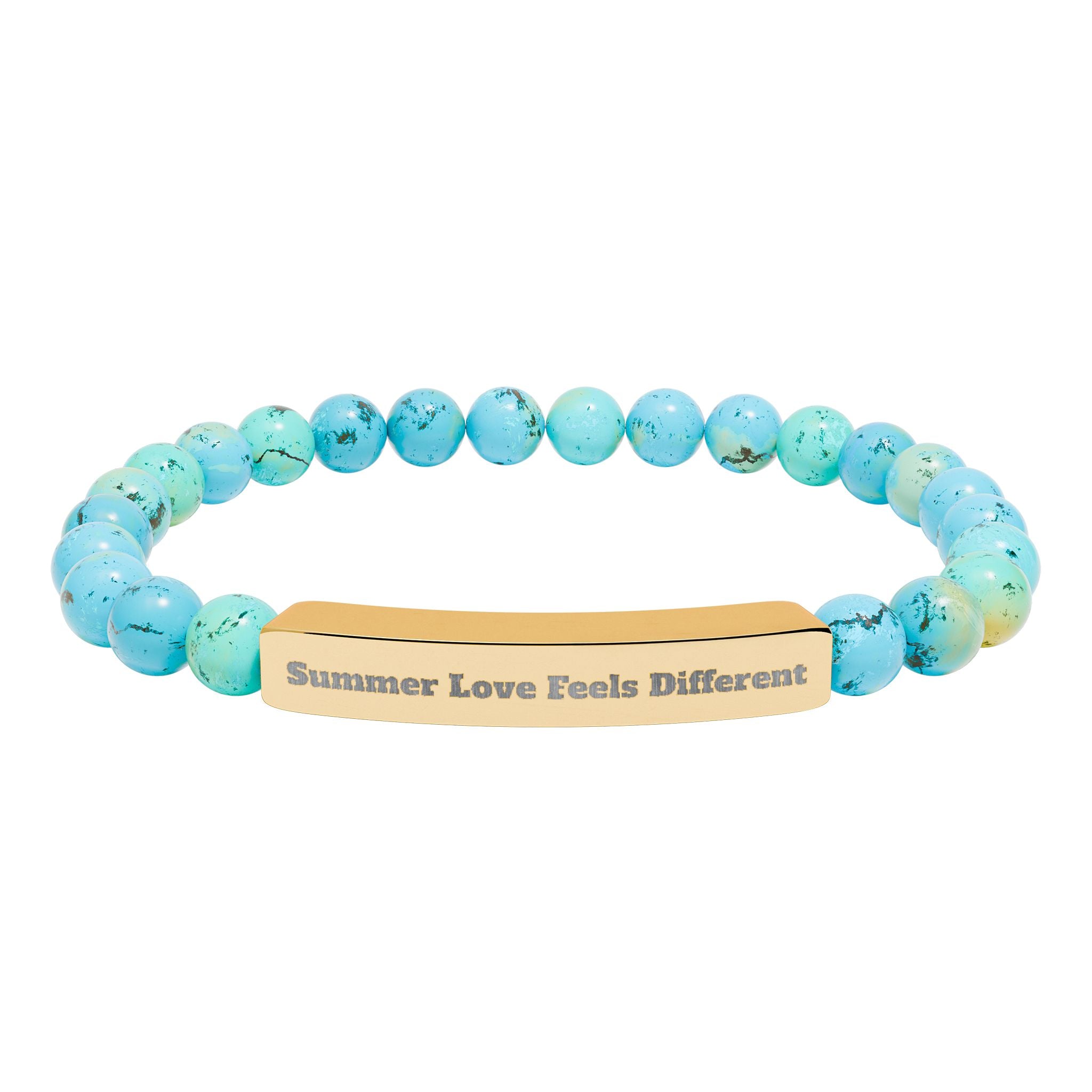 Engraved Natural Stone Stretch Bracelet — "Always Love, Feel Different" Bar