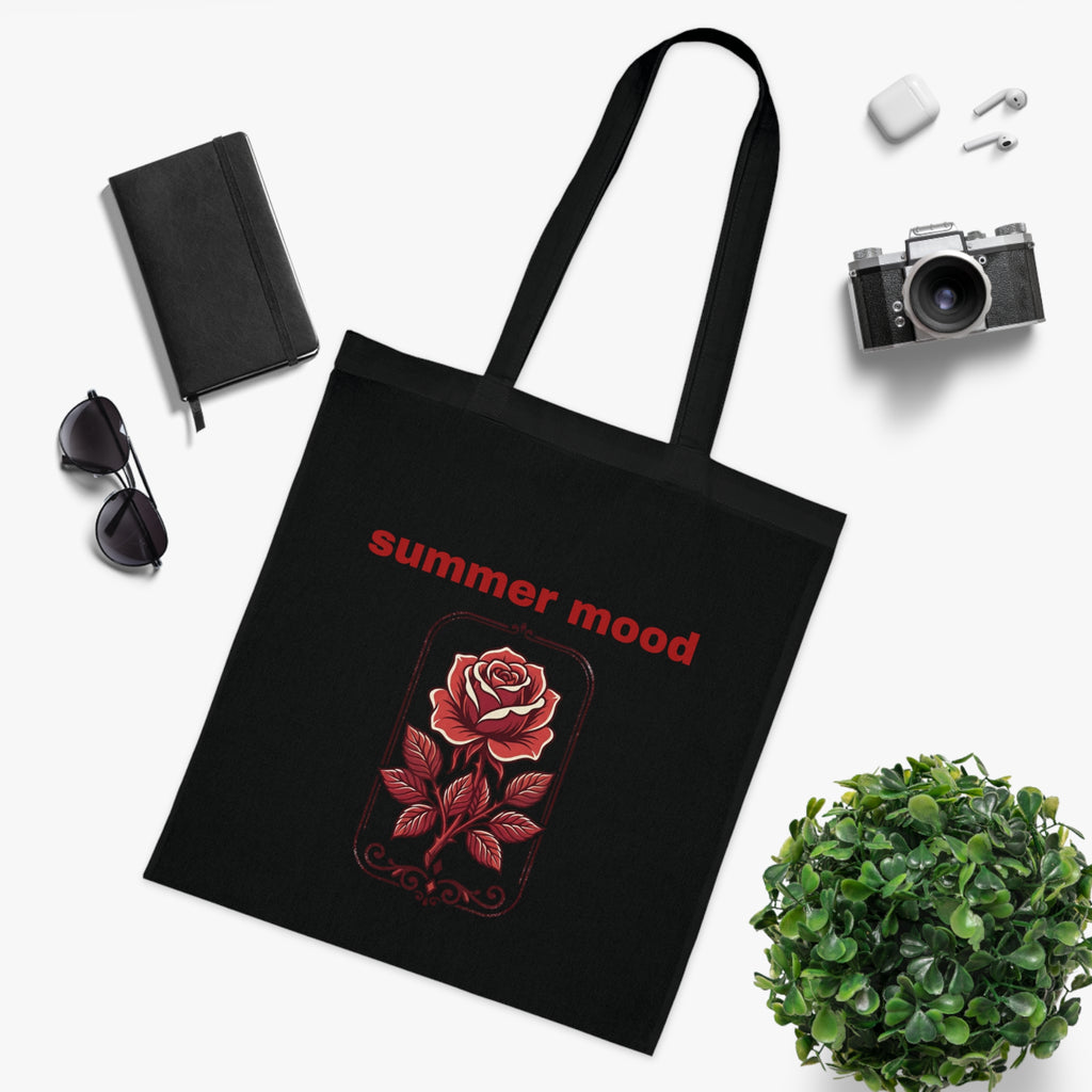 Summer Mood Floral Tote Bag – Retro Rose Cotton Tote