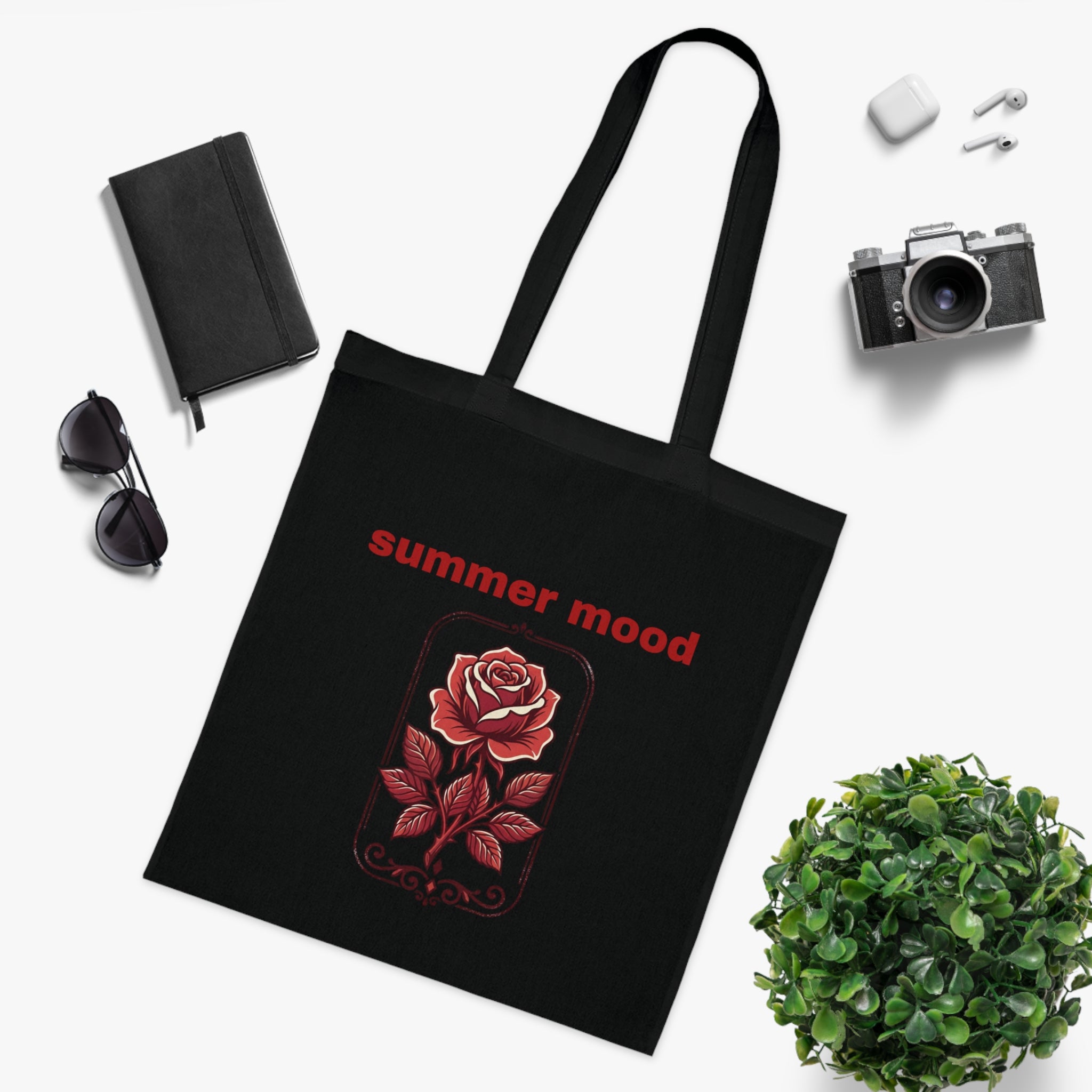 Summer Mood Floral Tote Bag – Retro Rose Cotton Tote