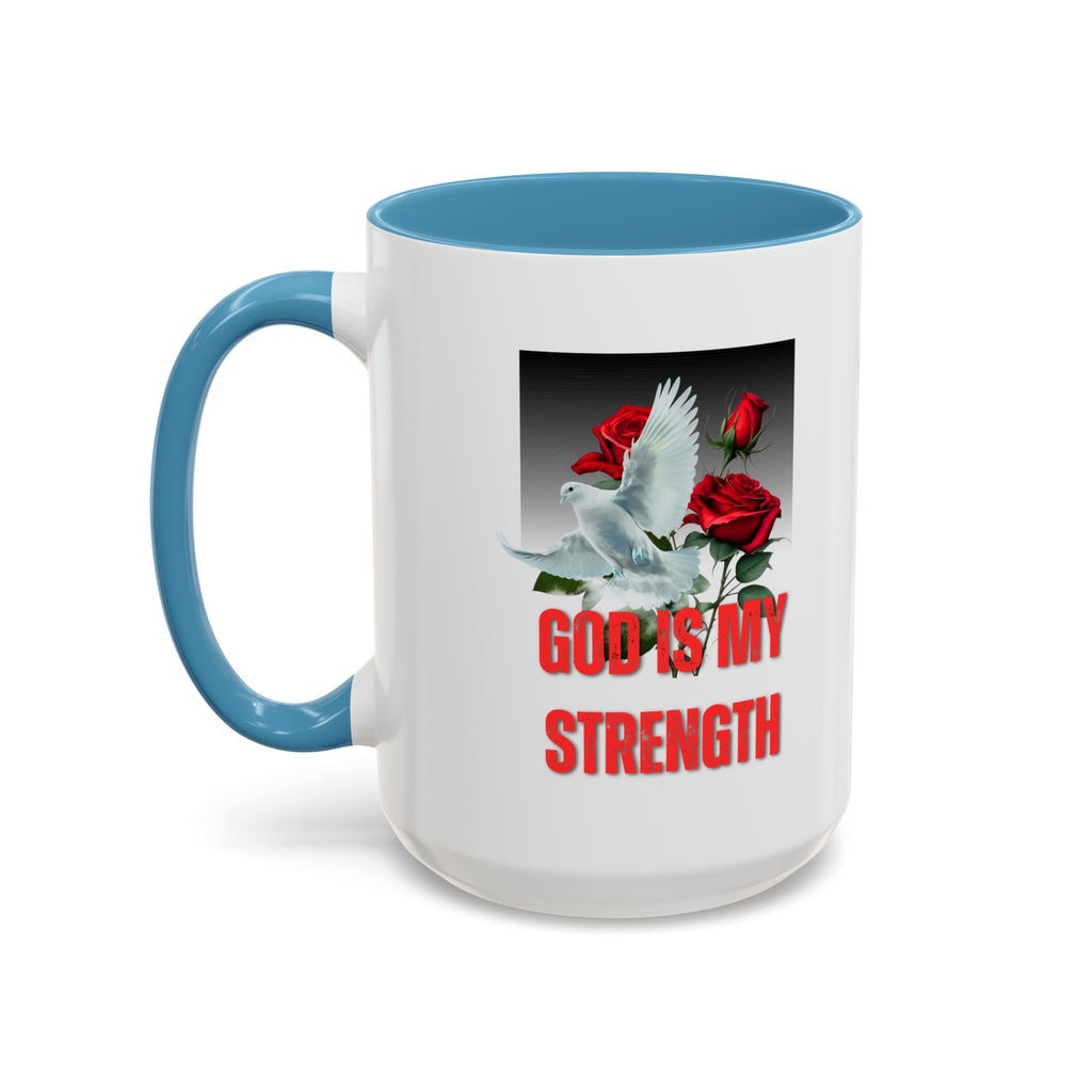 God Is My Strength Accent Coffee Mug – Inspirational Christian Dove & Roses (11/15oz)