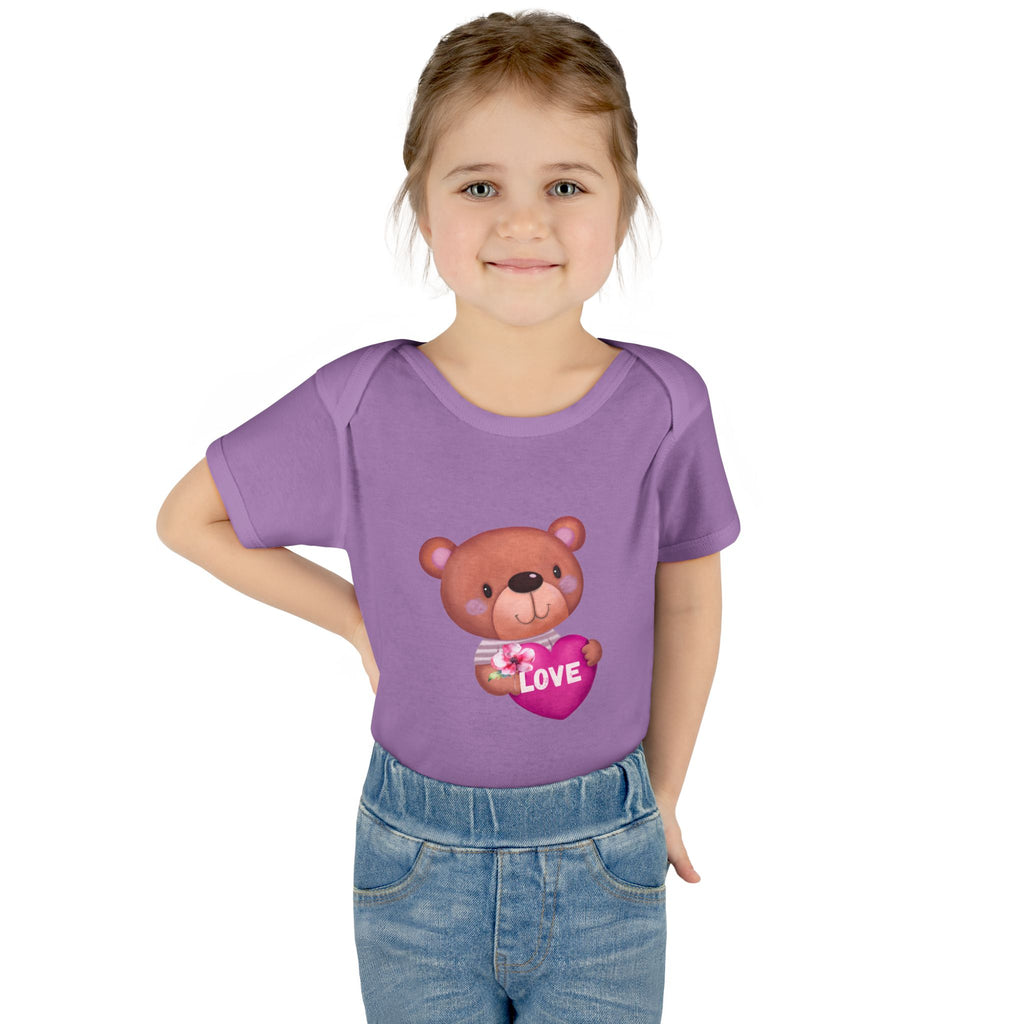 Baby Bodysuit - Cute Teddy Holding 'Love' Heart | Infant Valentine Onesie