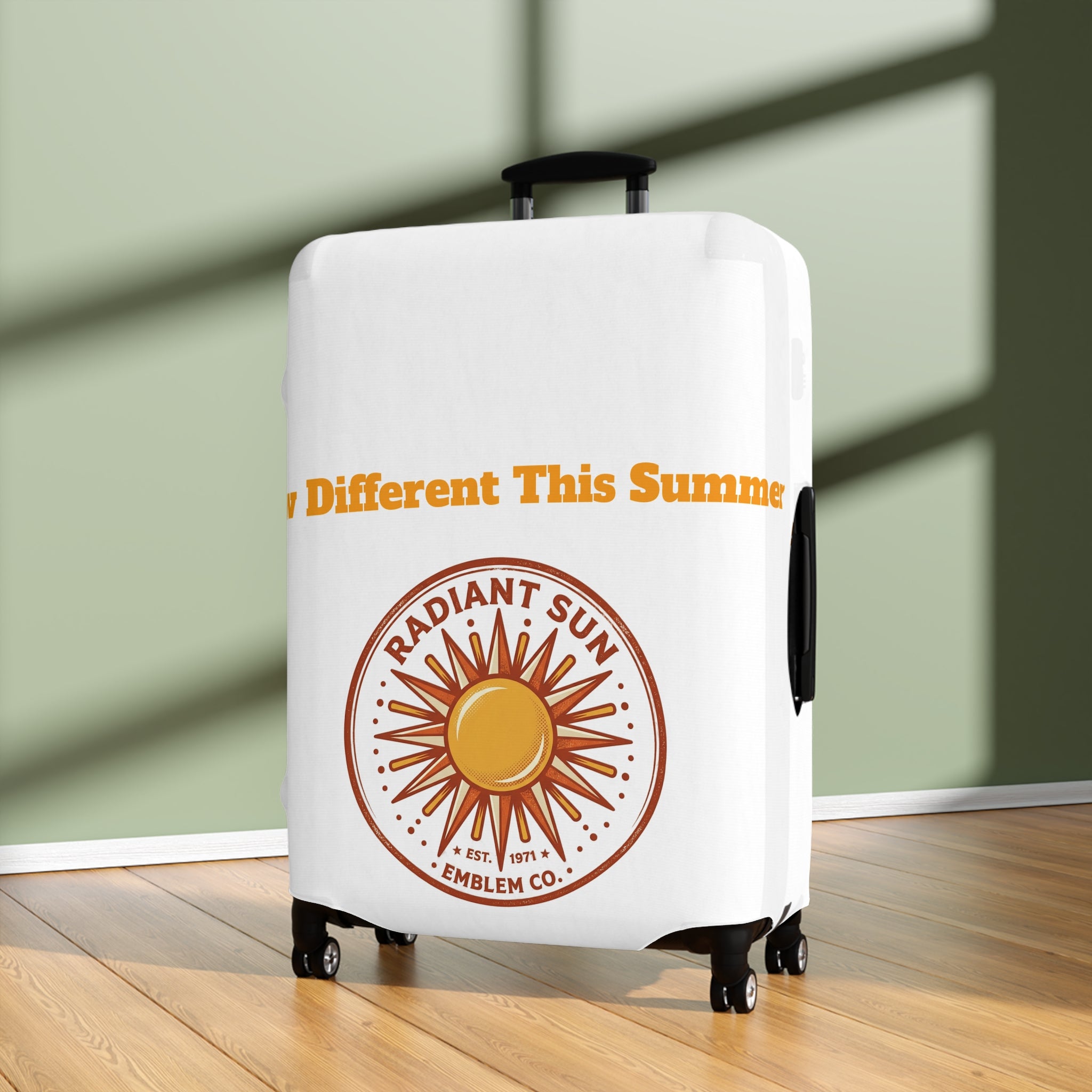 Radiant Sun Beach Luggage Cover — 'Meet Me Where the Waves Are' Travel Protector