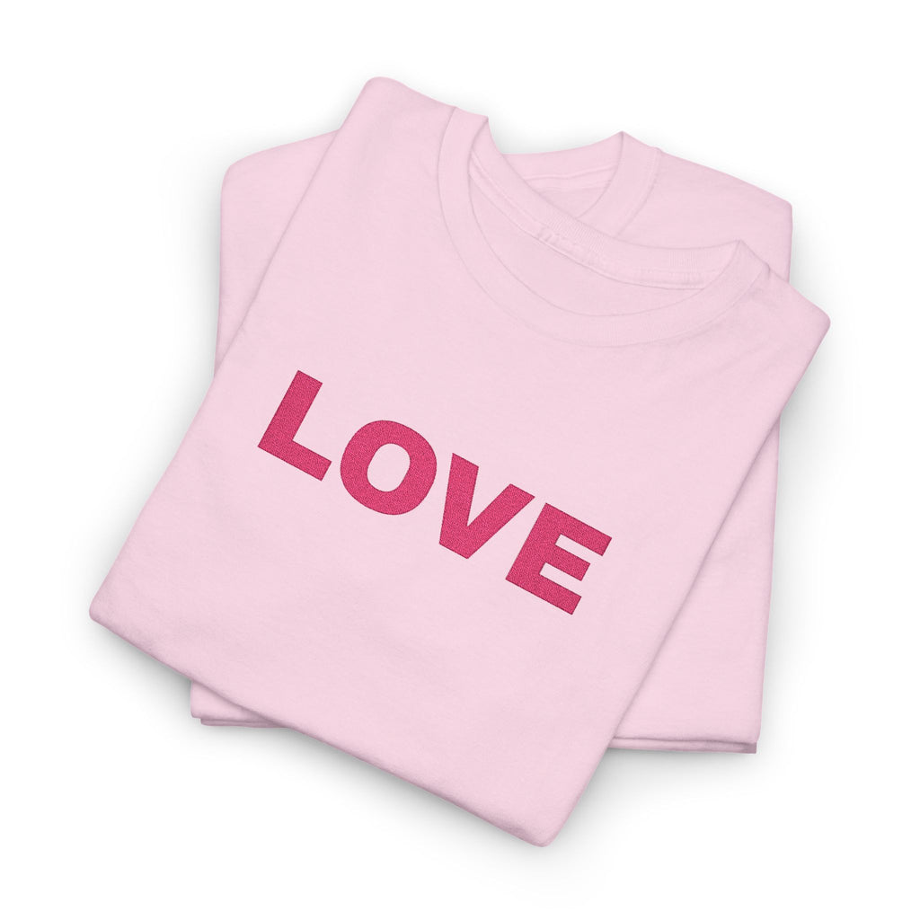 LOVE Glitter Text T-Shirt — Women's Pink Sparkle Tee for Valentine's Day
