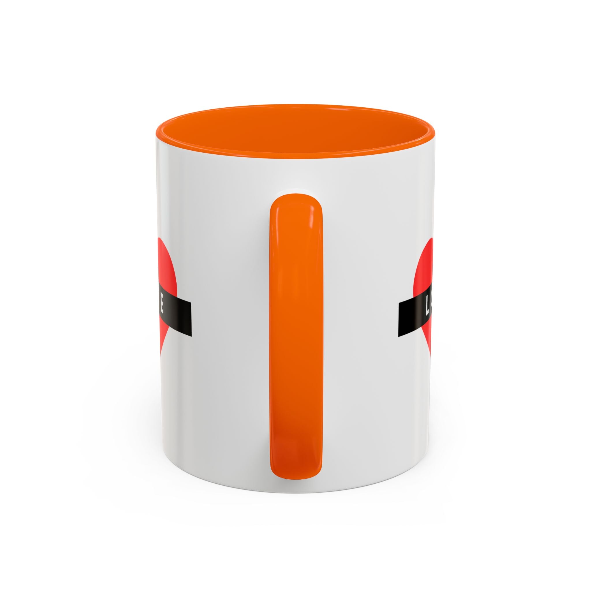 Love Heart Accent Mug – Red Heart with "LOVE" Banner, Valentine's Day Coffee Cup