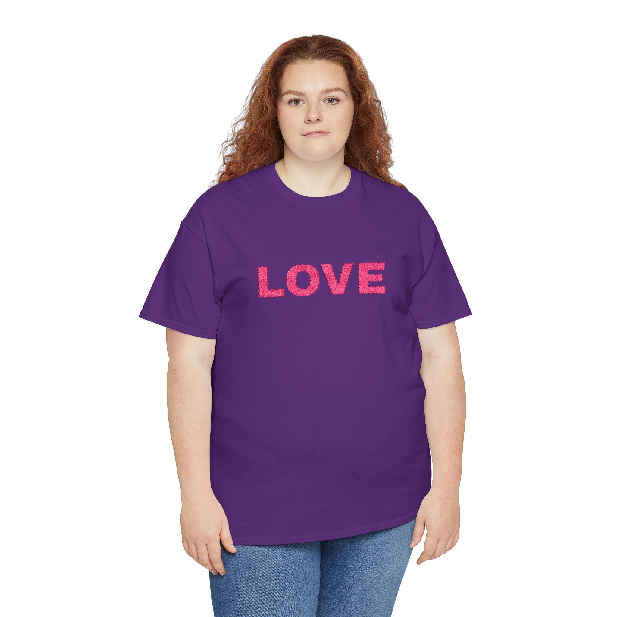 LOVE Glitter Text T-Shirt — Women's Pink Sparkle Tee for Valentine's Day