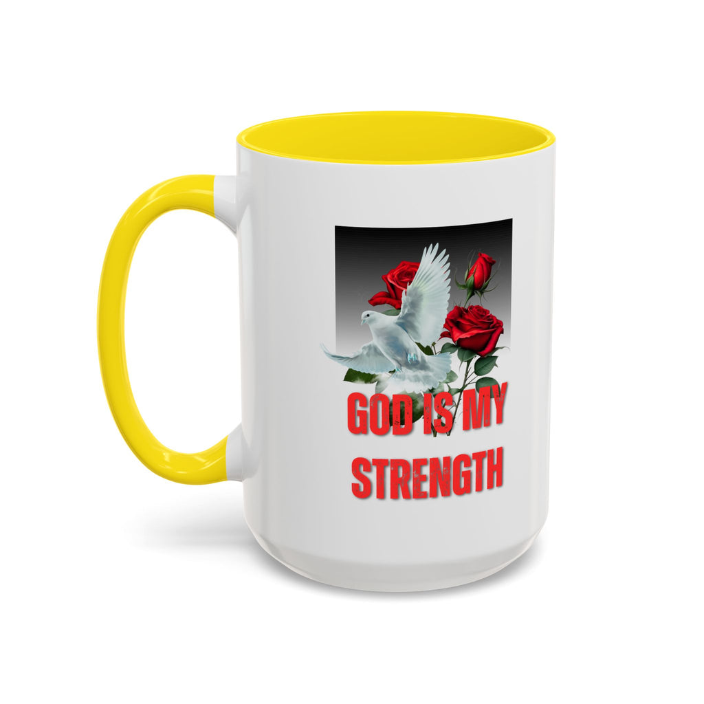 God Is My Strength Accent Coffee Mug – Inspirational Christian Dove & Roses (11/15oz)
