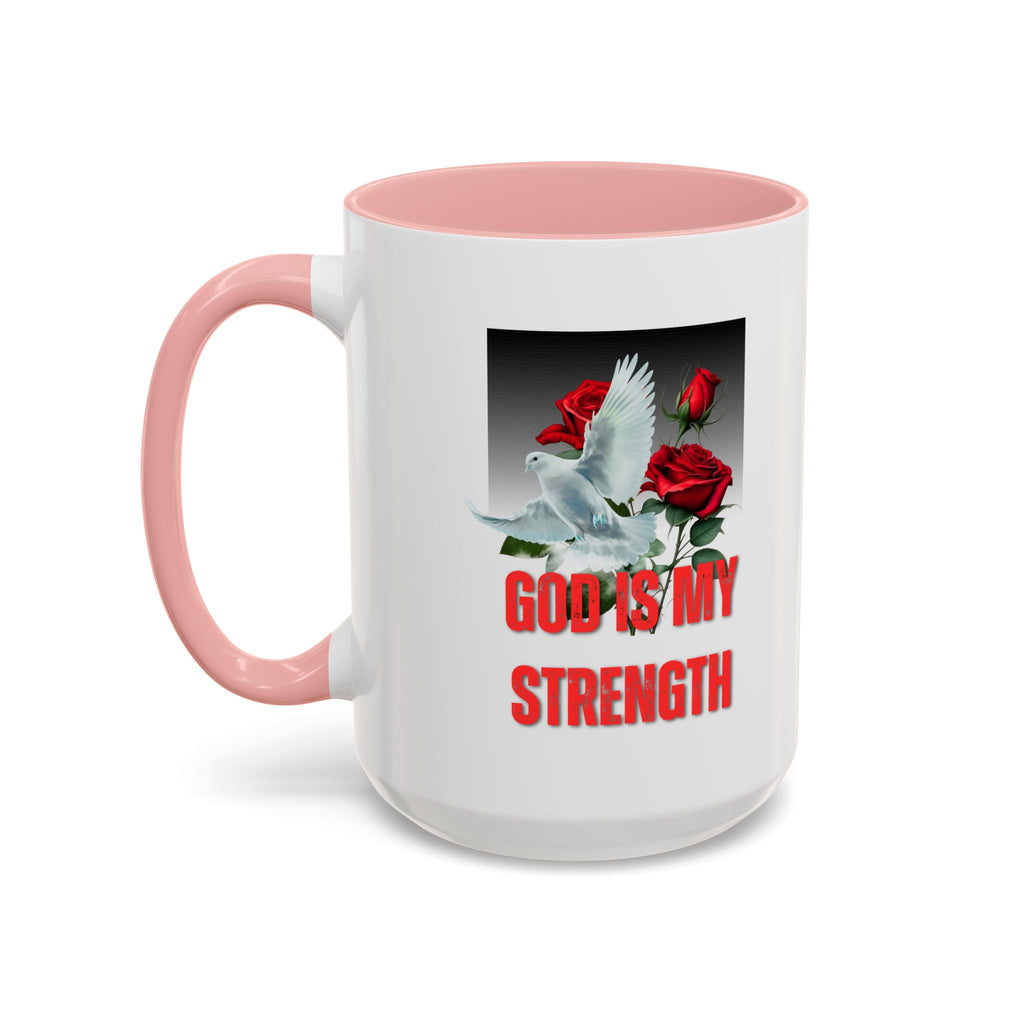 God Is My Strength Accent Coffee Mug – Inspirational Christian Dove & Roses (11/15oz)