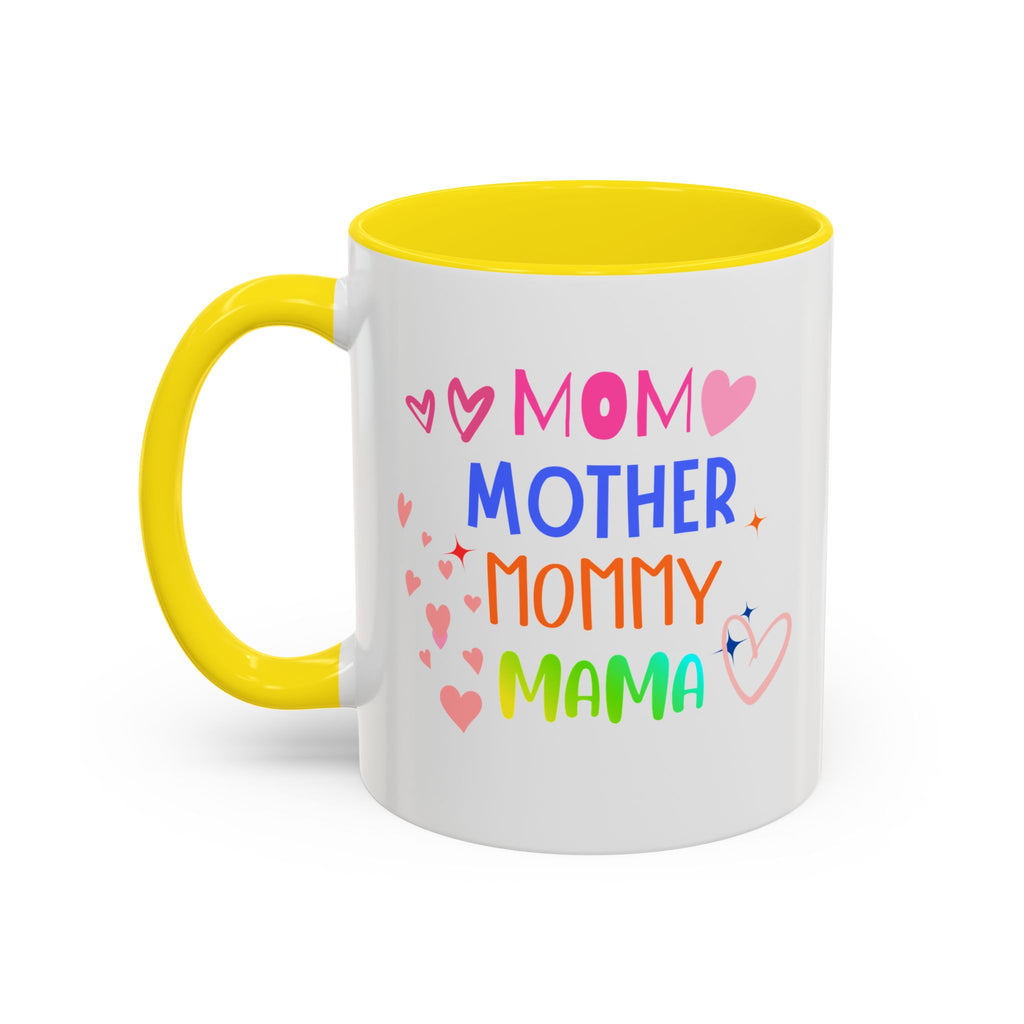 Mother/Mom Rainbow Accent Coffee Mug — 'Mom Mother Mommy Mama' Gift for Mother's Day