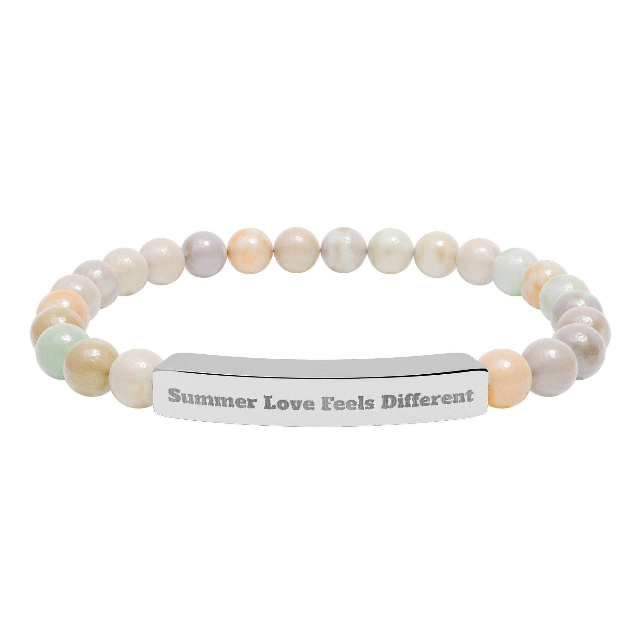Engraved Natural Stone Stretch Bracelet — "Always Love, Feel Different" Bar