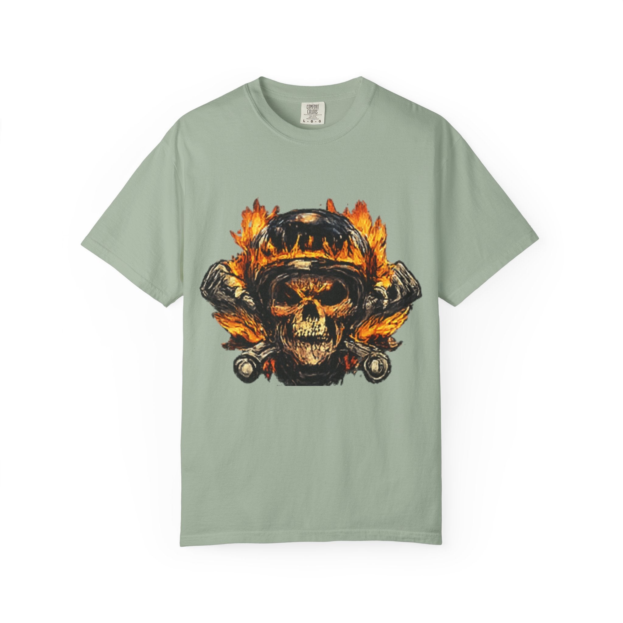 Flaming Skull Helmet T‑Shirt — Biker Rock Graphic Tee