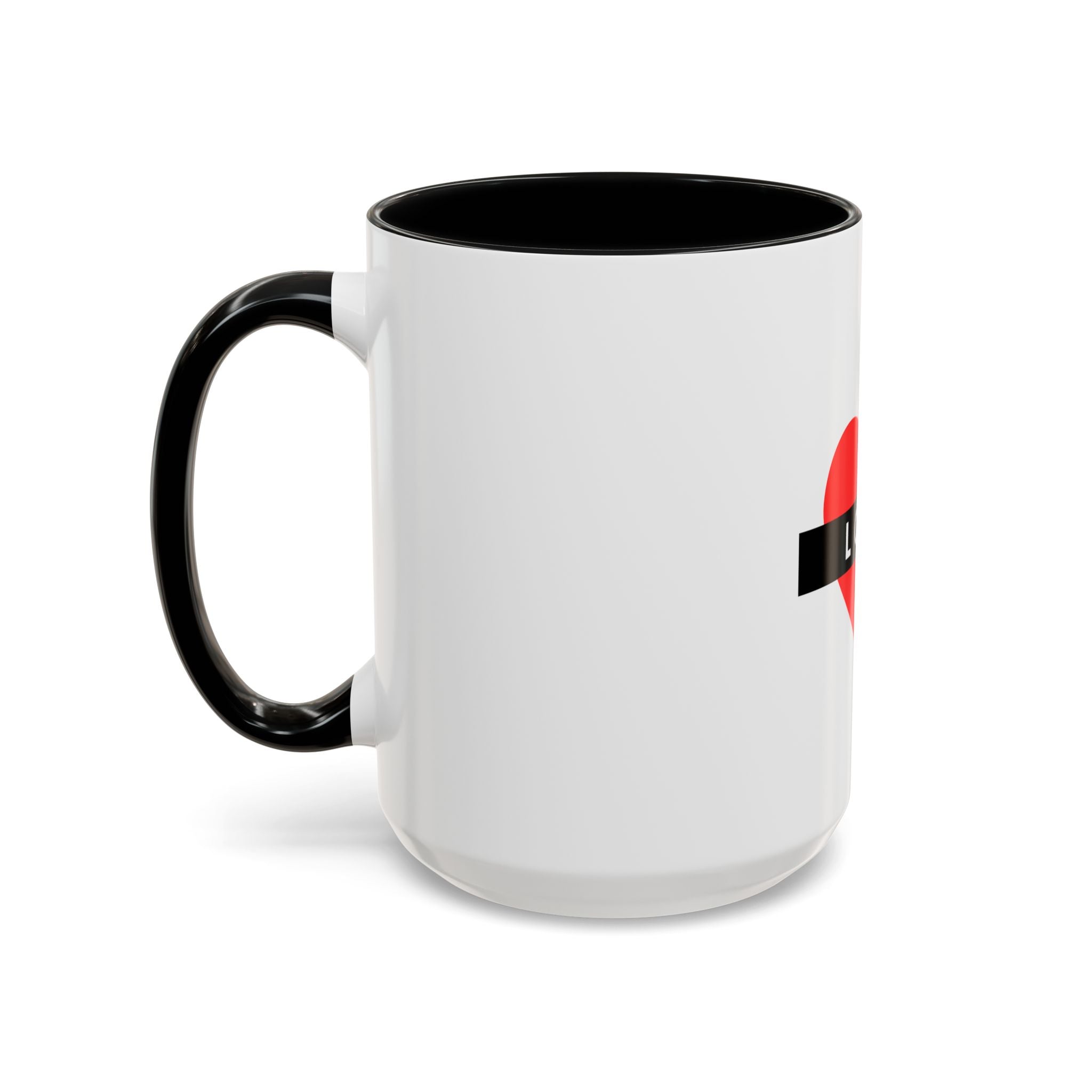 Love Heart Accent Mug – Red Heart with "LOVE" Banner, Valentine's Day Coffee Cup
