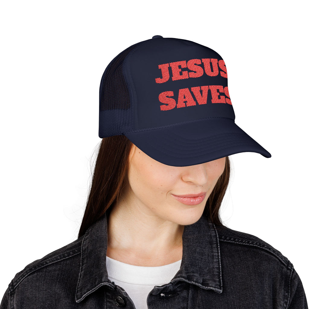 Jesus Saves Foam Trucker Hat - Christian Gospel Mesh Cap