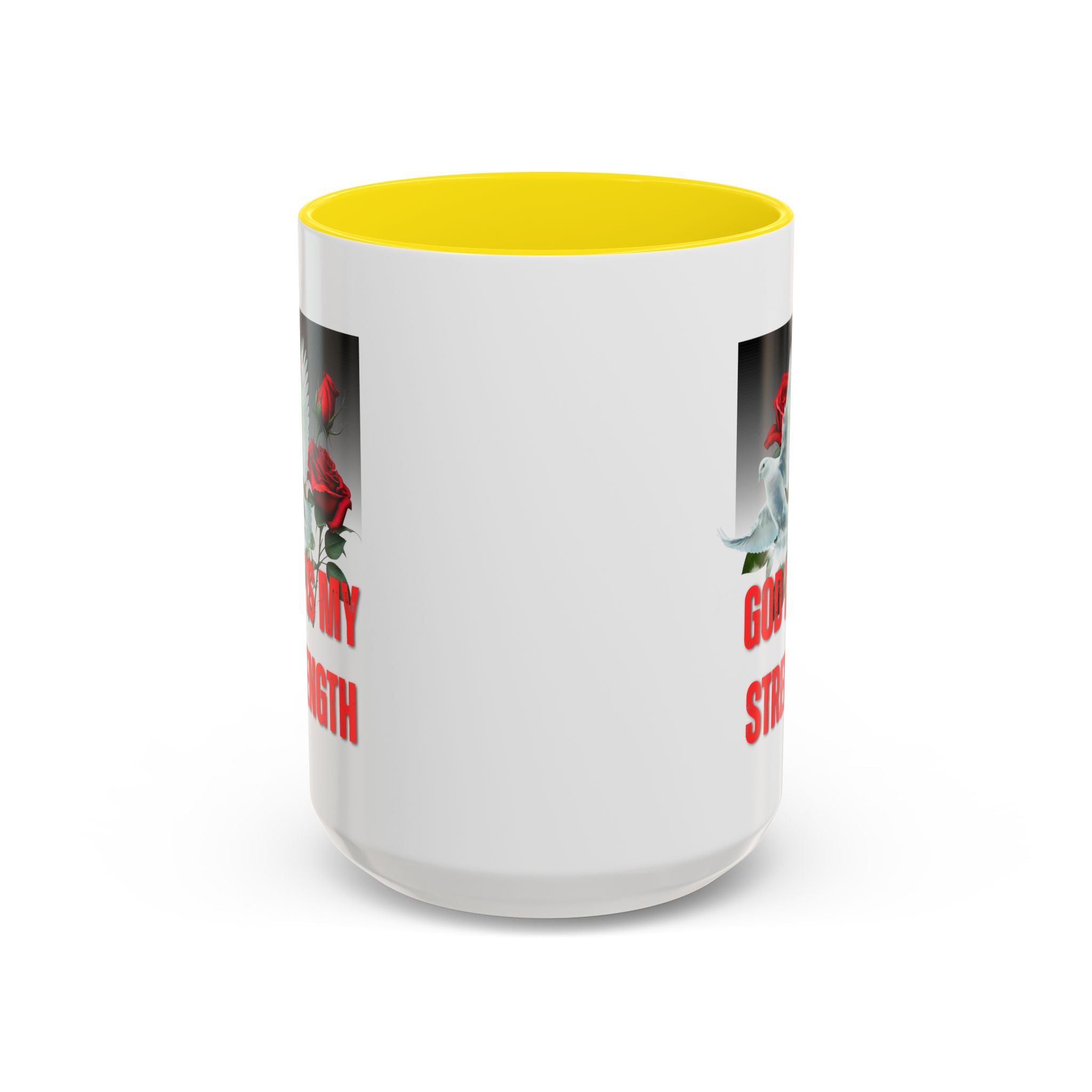 God Is My Strength Accent Coffee Mug – Inspirational Christian Dove & Roses (11/15oz)