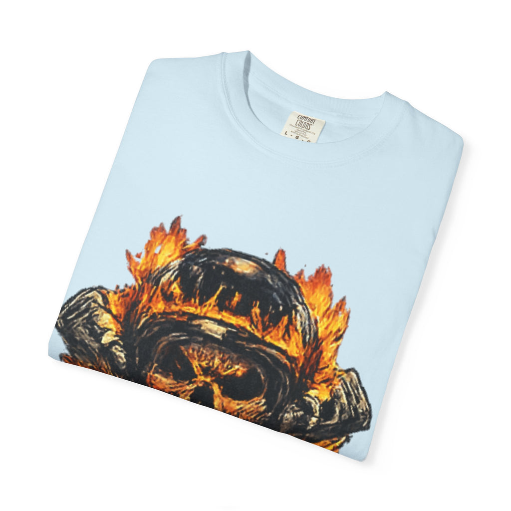 Flaming Skull Helmet T‑Shirt — Biker Rock Graphic Tee