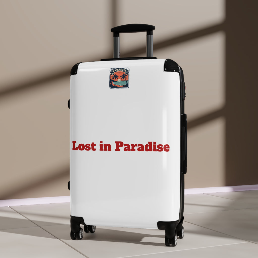 Suitcase – 'Lost in Paradise' Tropical Carry-On Luggage Sticker Design