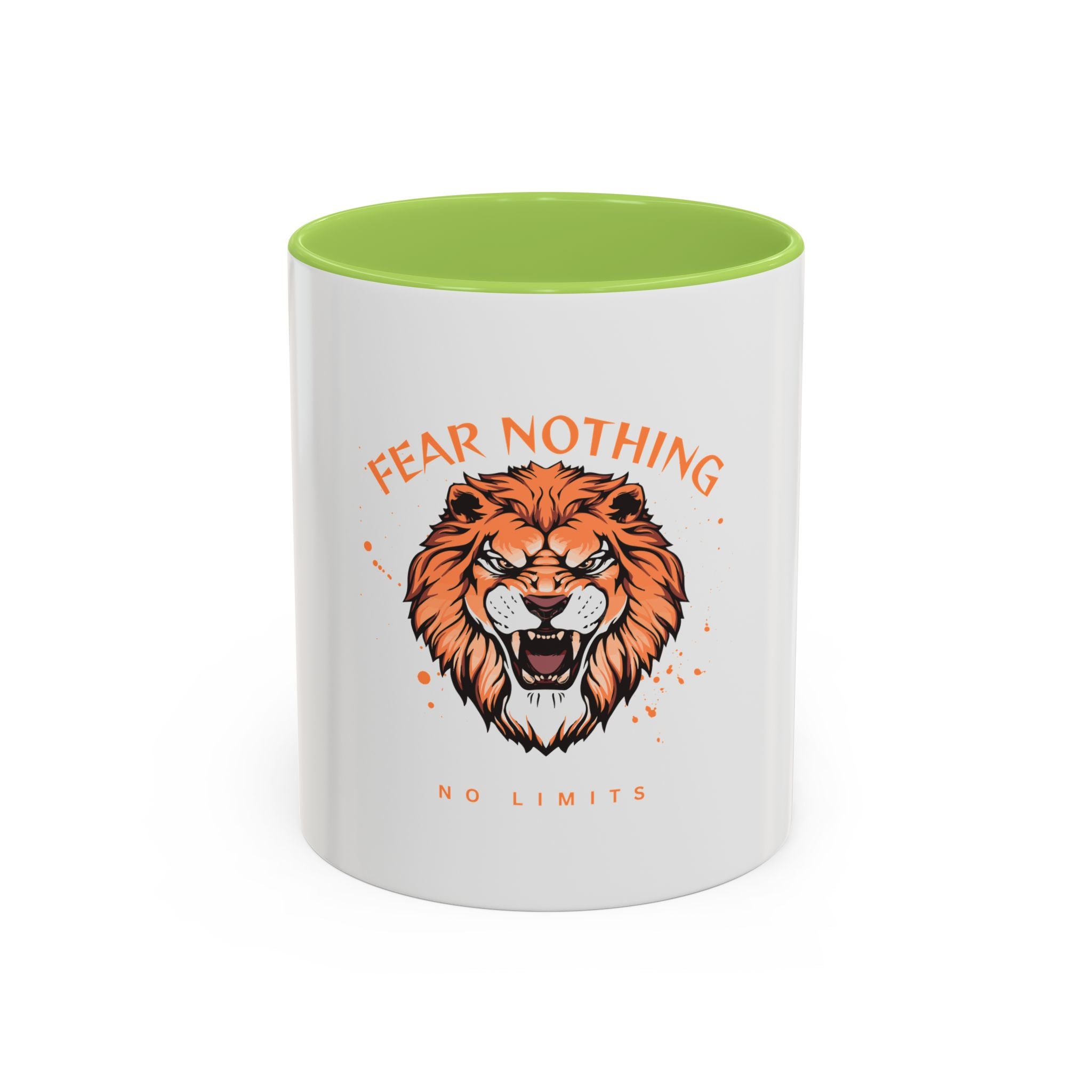 Fear Nothing Lion Accent Coffee Mug — Inspirational No Limits Motivational Gift