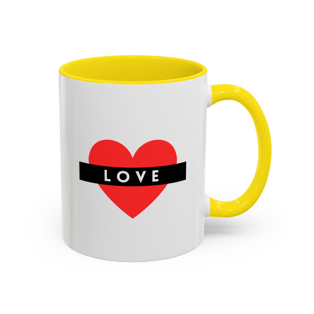 Love Heart Accent Mug – Red Heart with "LOVE" Banner, Valentine's Day Coffee Cup