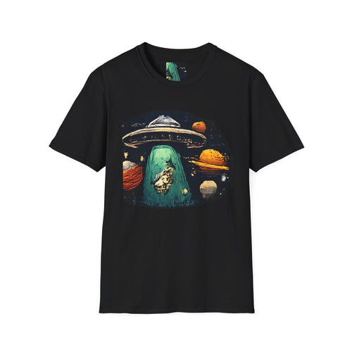Alien Abduction Graphic T-Shirt — Retro UFO & Planets Space Tee