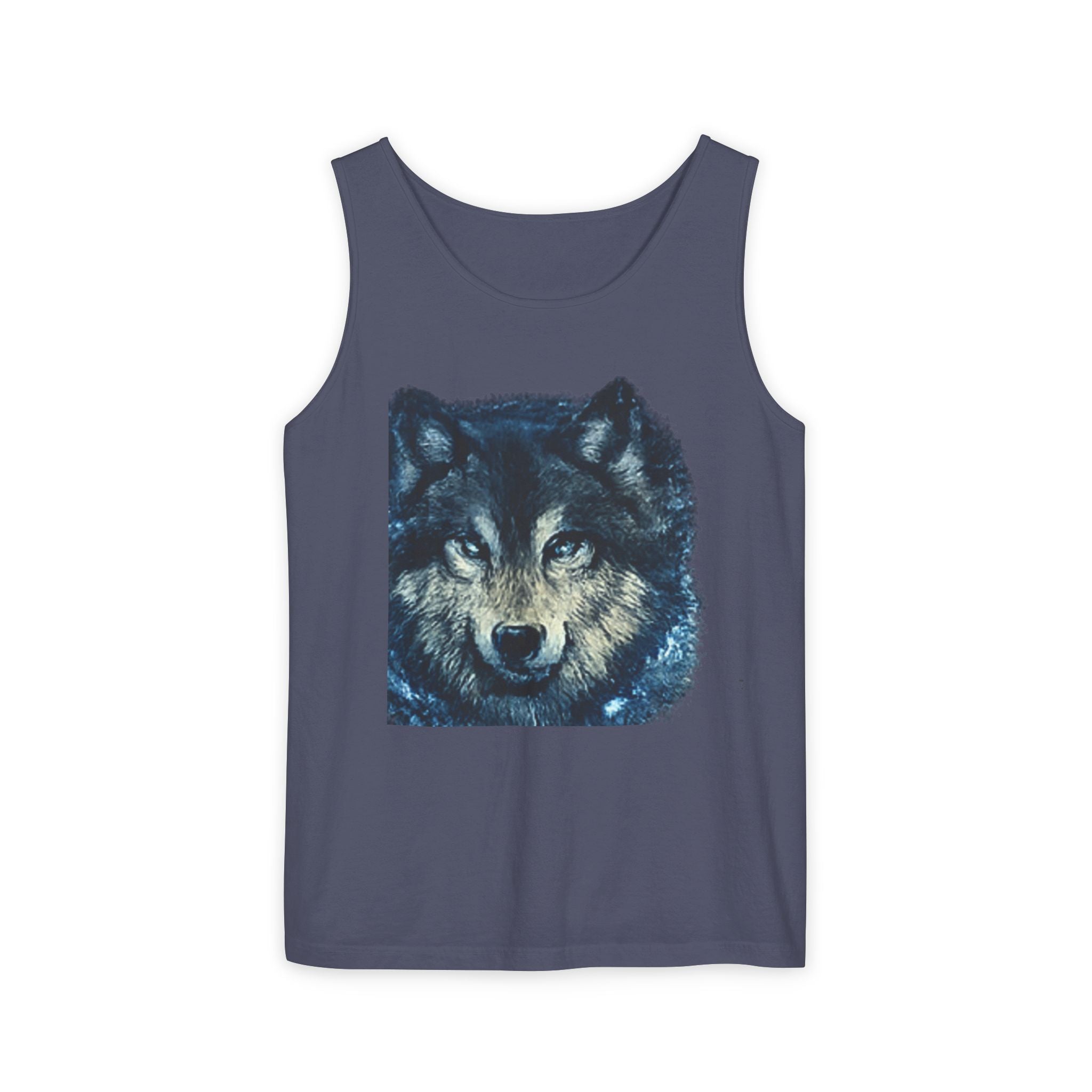 Wolf Face Tank Top — Vintage Blue Wolf Graphic Animal Lover Tee
