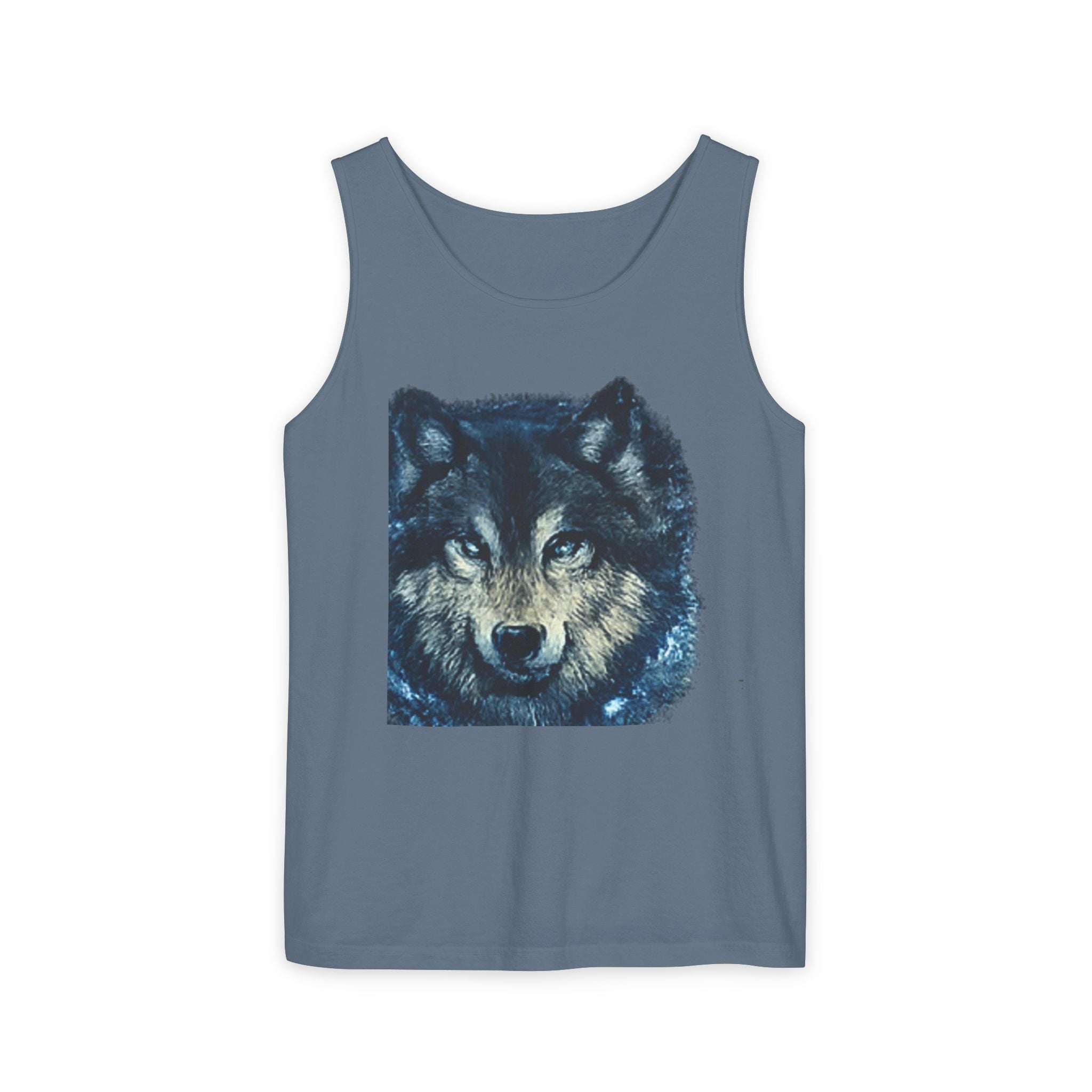 Wolf Face Tank Top — Vintage Blue Wolf Graphic Animal Lover Tee