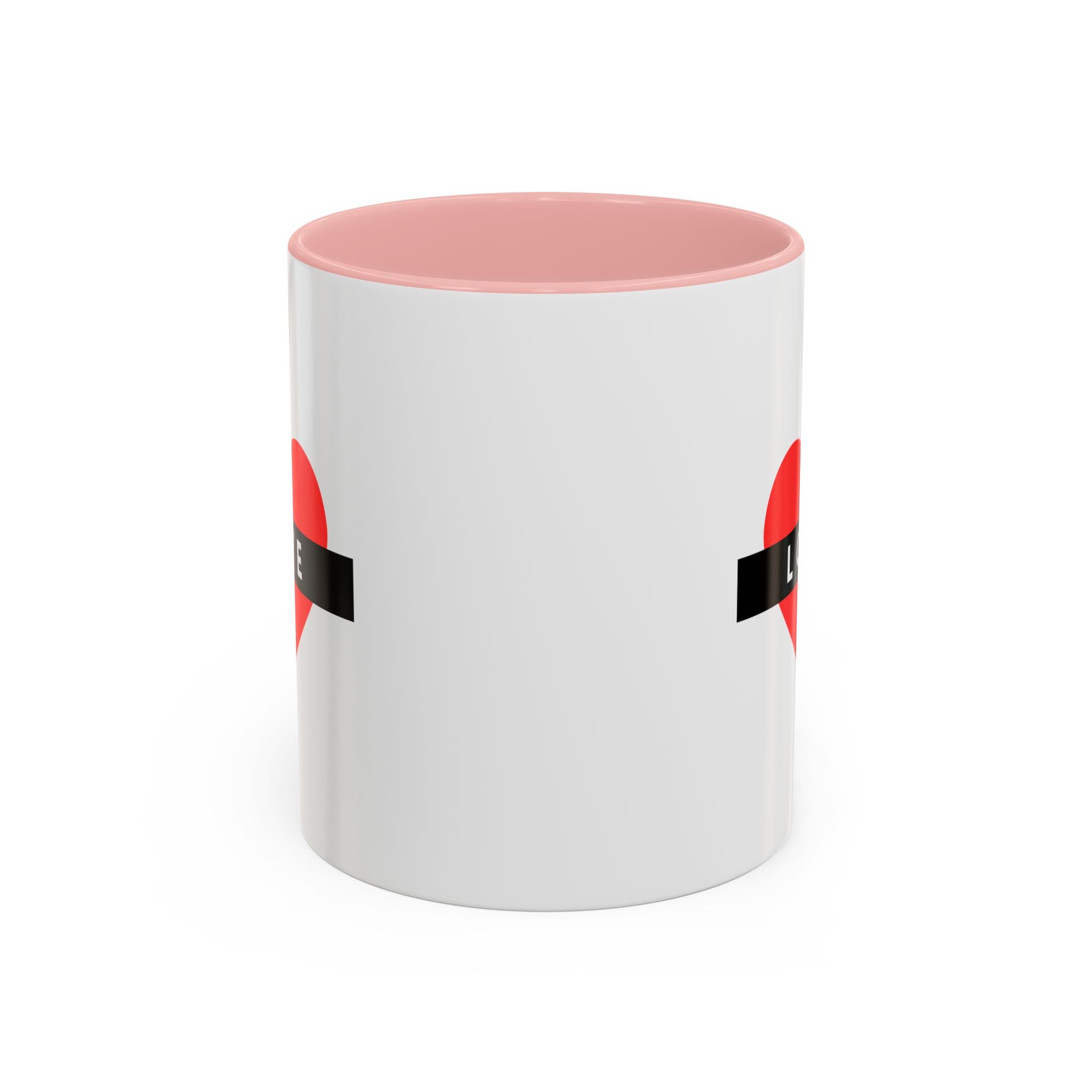 Love Heart Accent Mug – Red Heart with "LOVE" Banner, Valentine's Day Coffee Cup