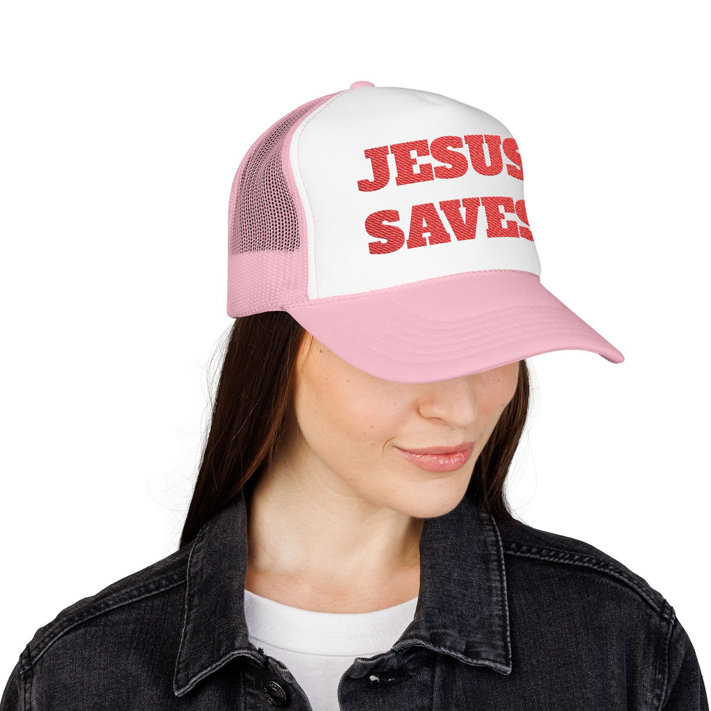 Jesus Saves Foam Trucker Hat - Christian Gospel Mesh Cap