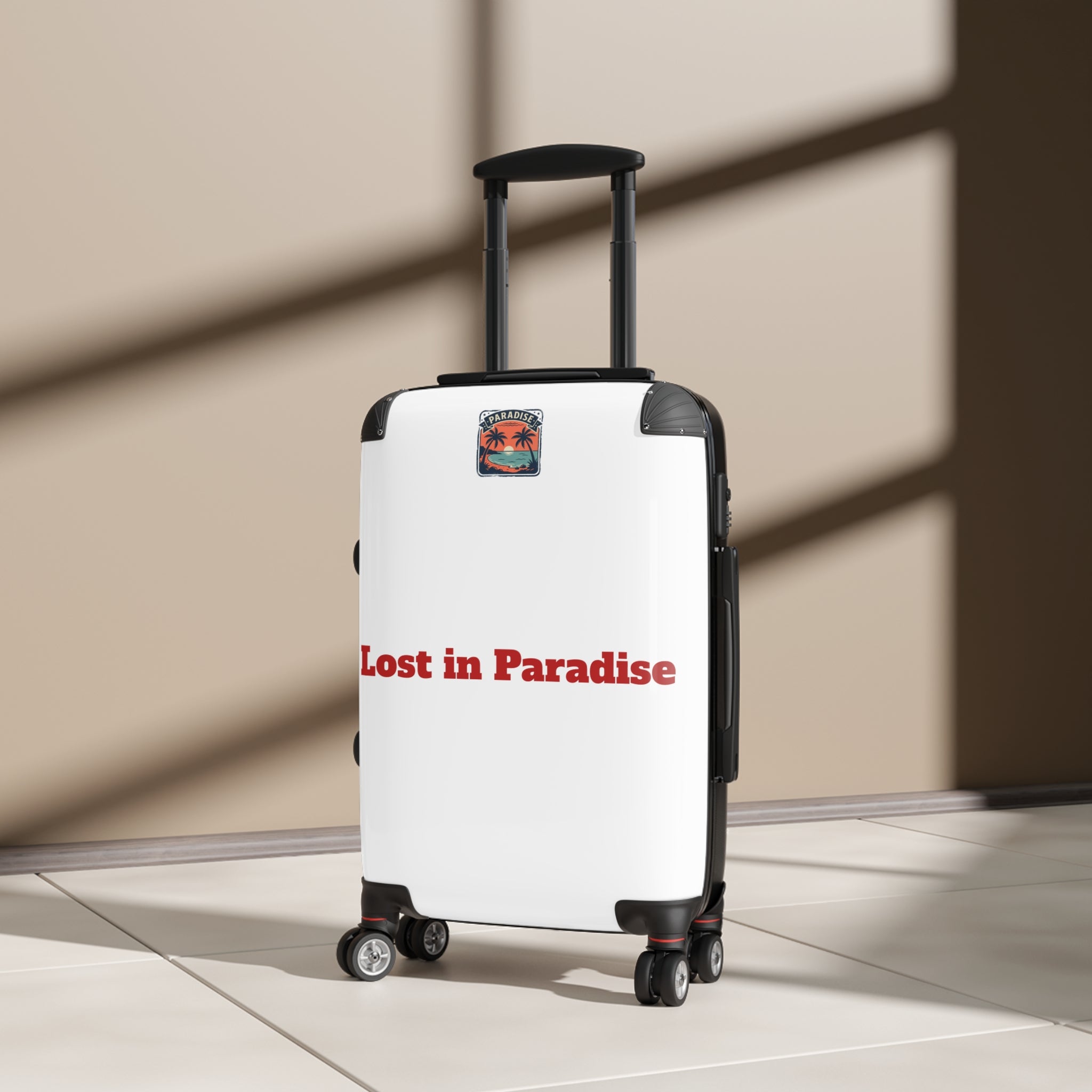 Suitcase – 'Lost in Paradise' Tropical Carry-On Luggage Sticker Design