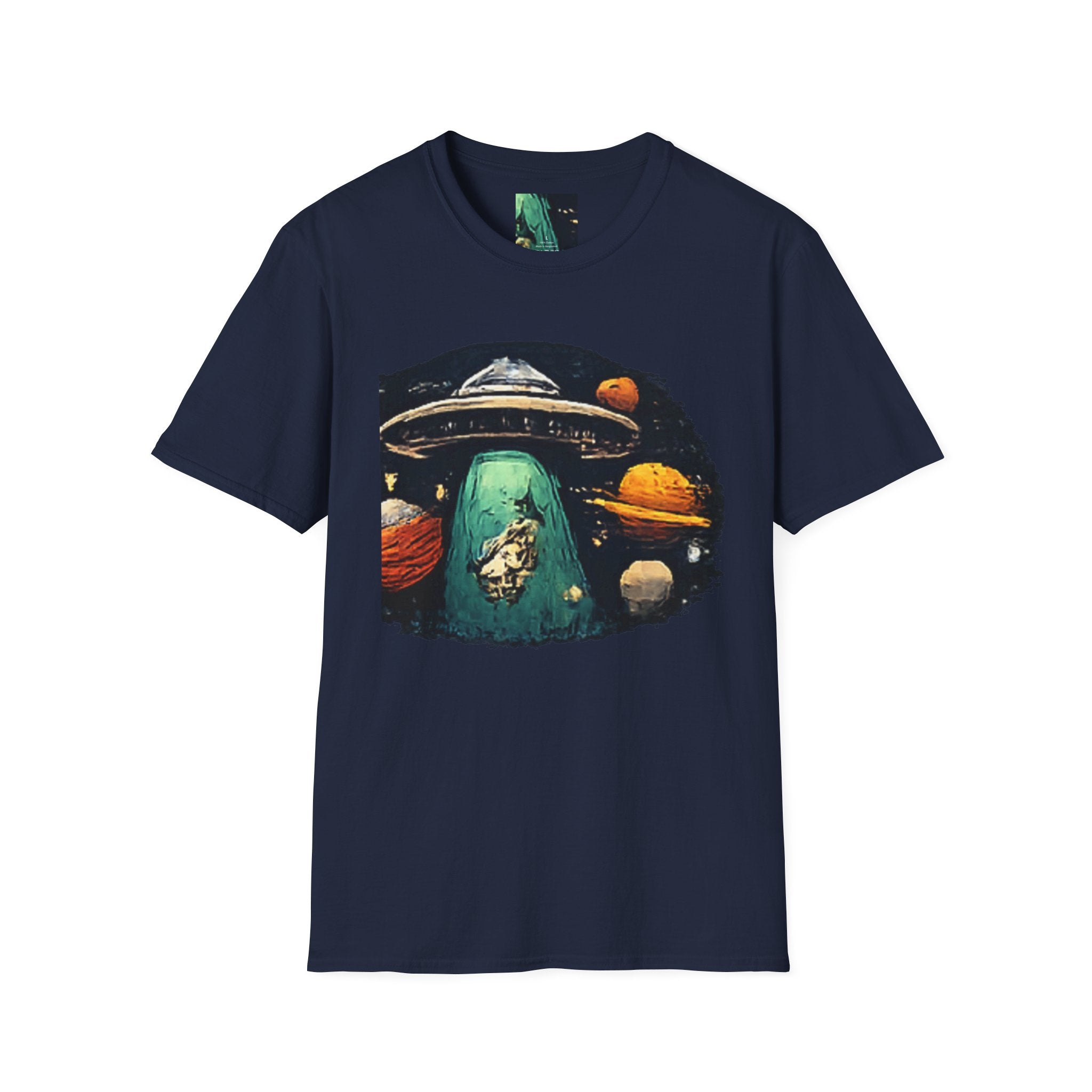 Alien Abduction Graphic T-Shirt — Retro UFO & Planets Space Tee