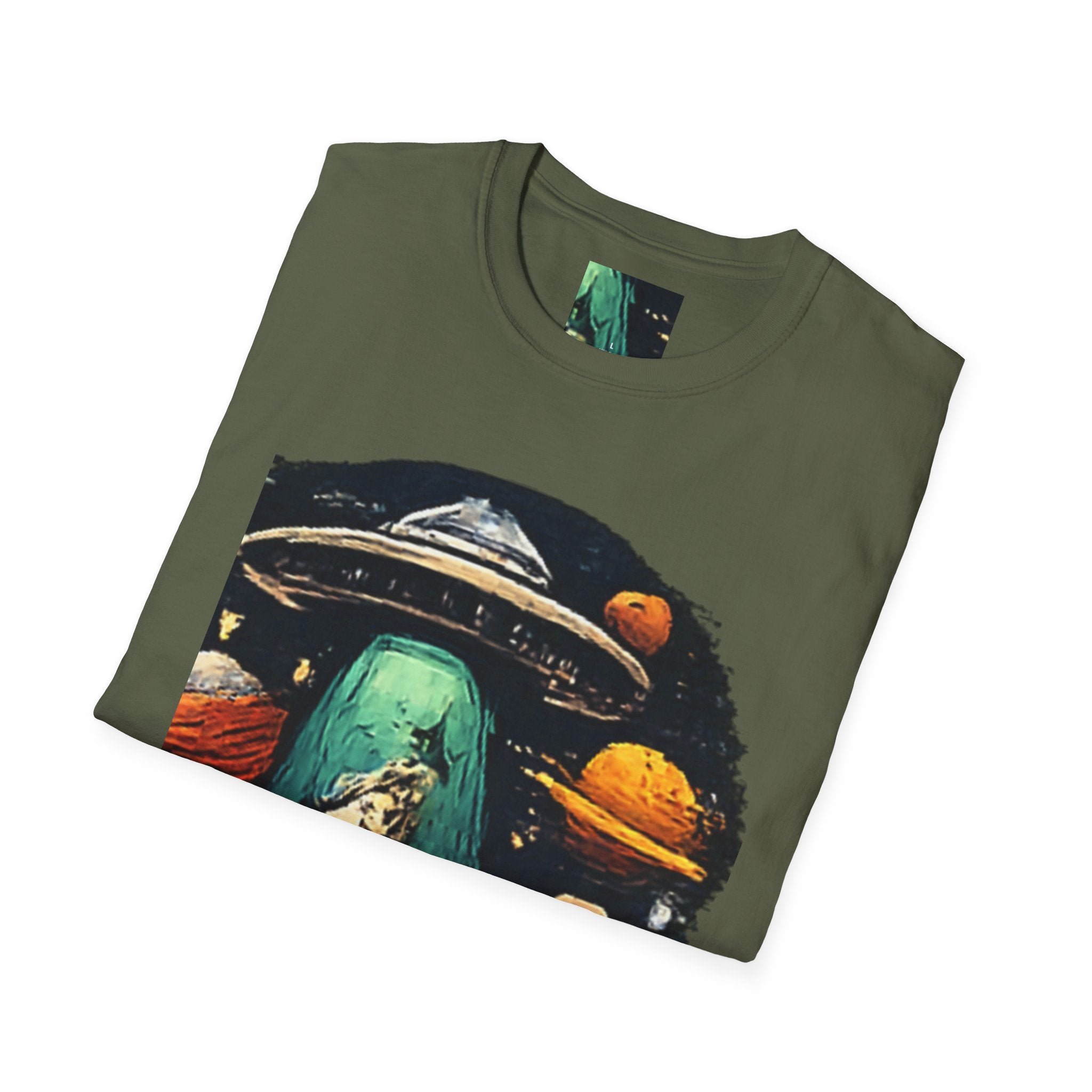 Alien Abduction Graphic T-Shirt — Retro UFO & Planets Space Tee