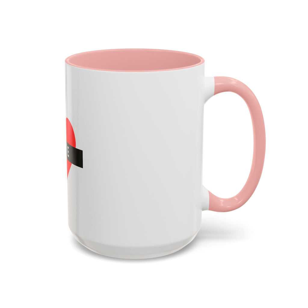 Love Heart Accent Mug – Red Heart with "LOVE" Banner, Valentine's Day Coffee Cup