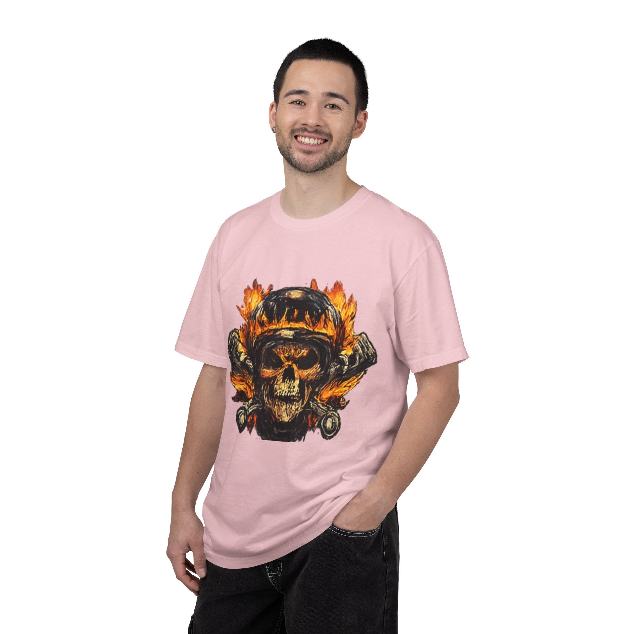 Flaming Skull Helmet T‑Shirt — Biker Rock Graphic Tee