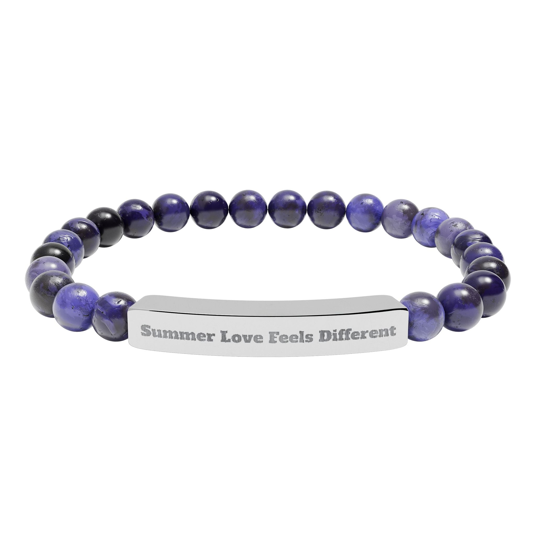 Engraved Natural Stone Stretch Bracelet — "Always Love, Feel Different" Bar